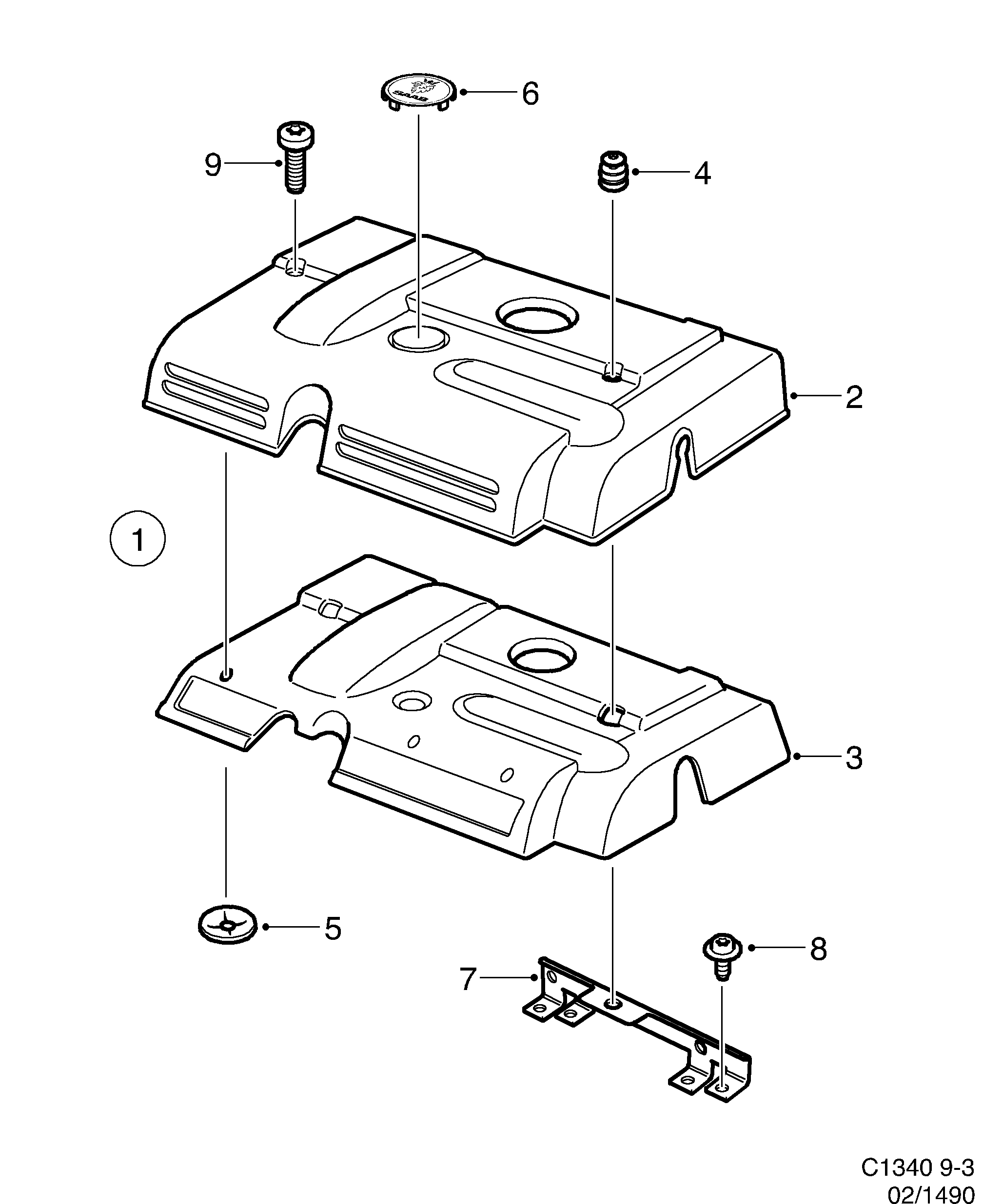 Saab 9-3 (9400) Engine bay cover diagram