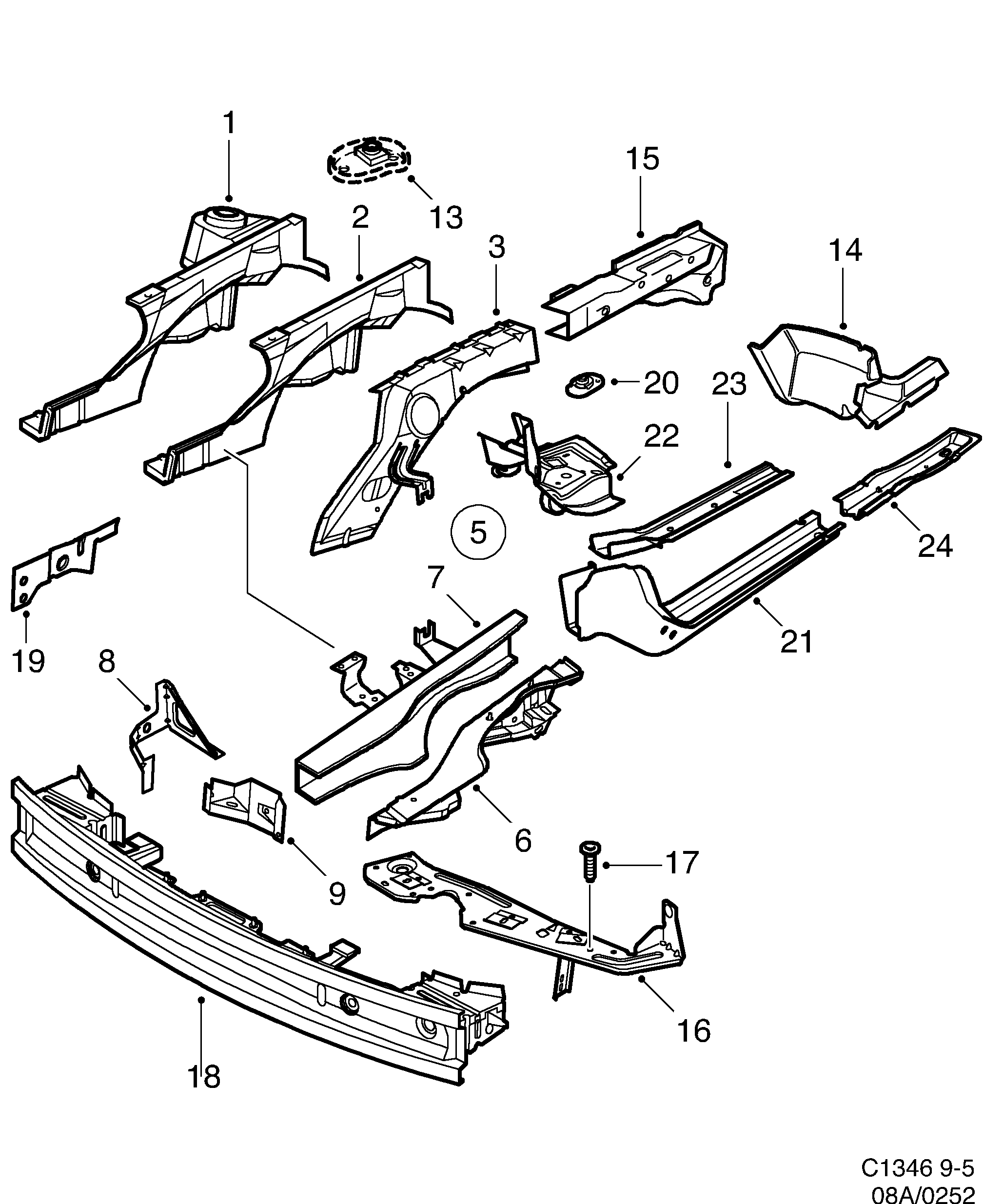 Saab 9-5 (9600) Wheel housing, front diagram