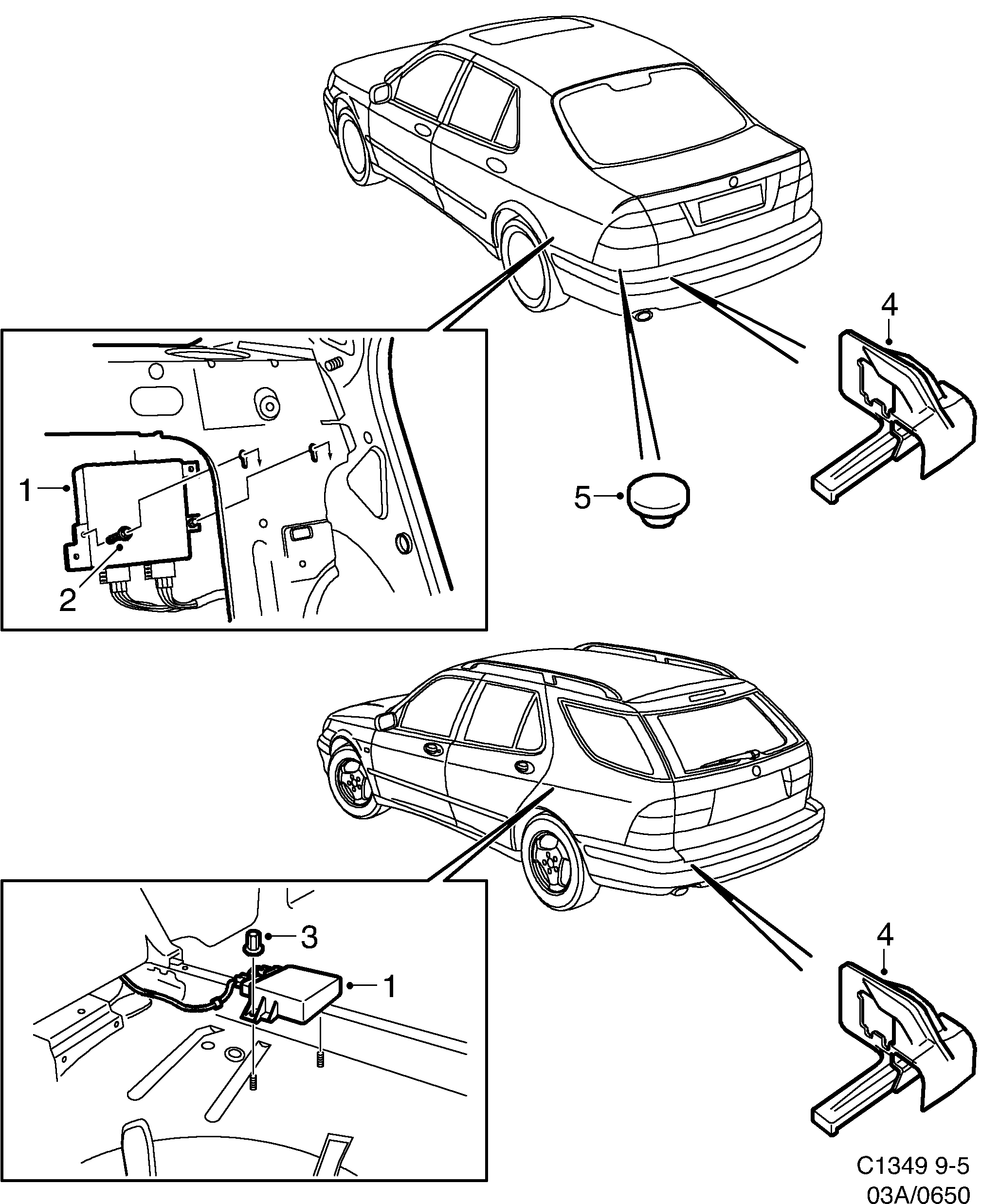Saab 9-5 (9600) Parking assistance system, SPA diagram