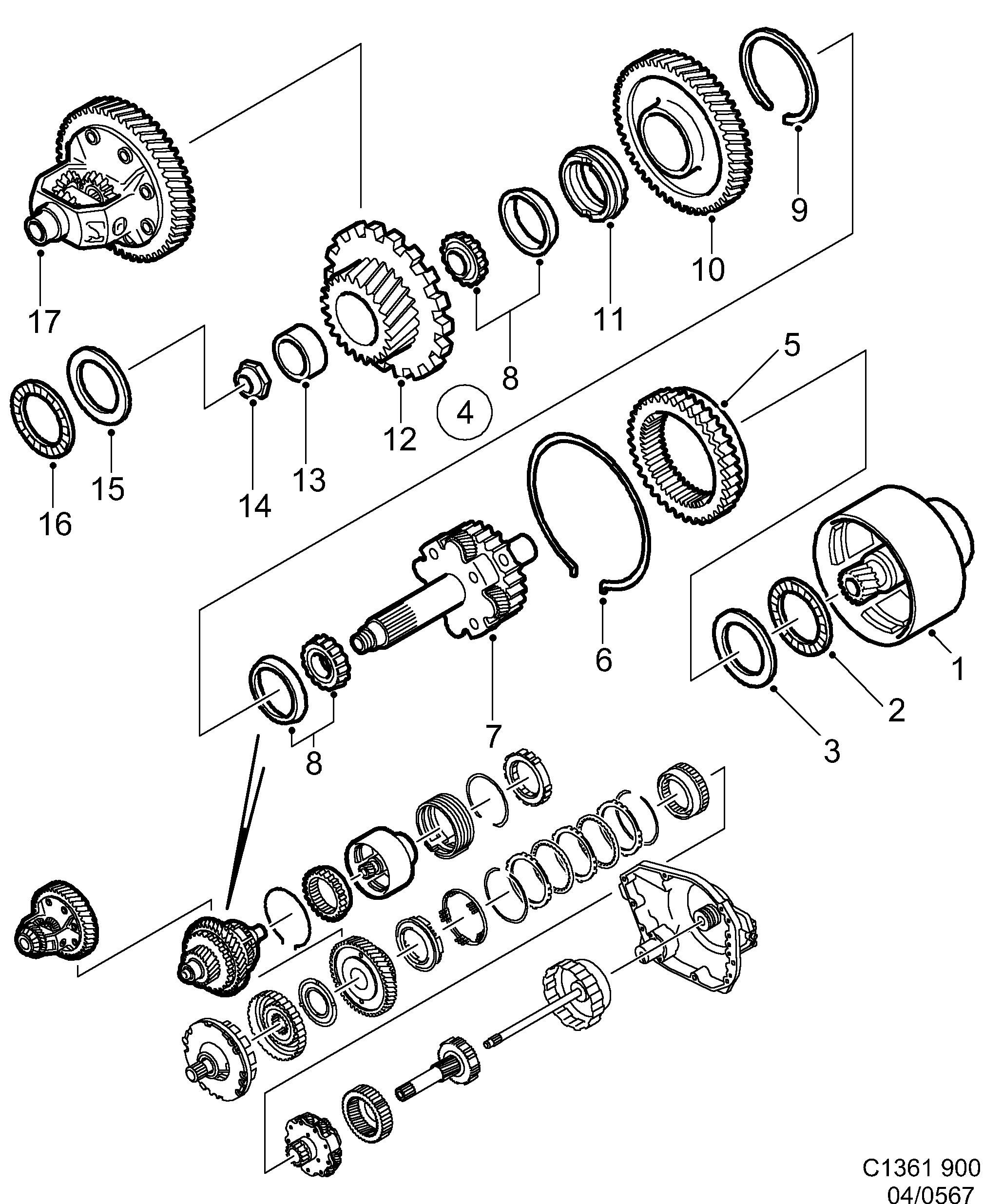 Saab 900 Output shaft Planetary gear diagram