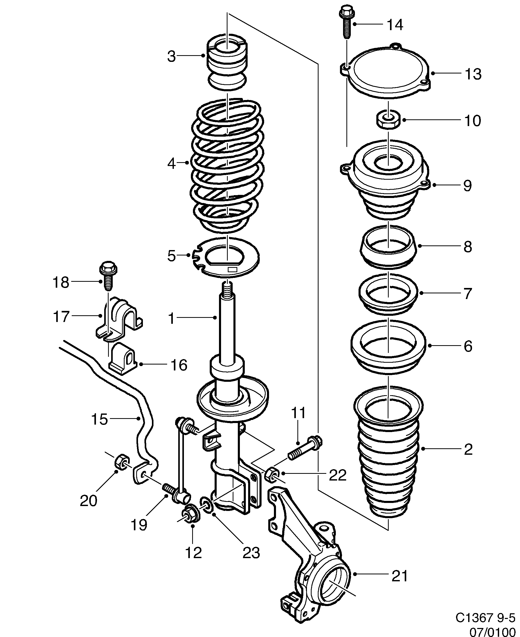 Saab 9-5 (9600) Front suspension diagram