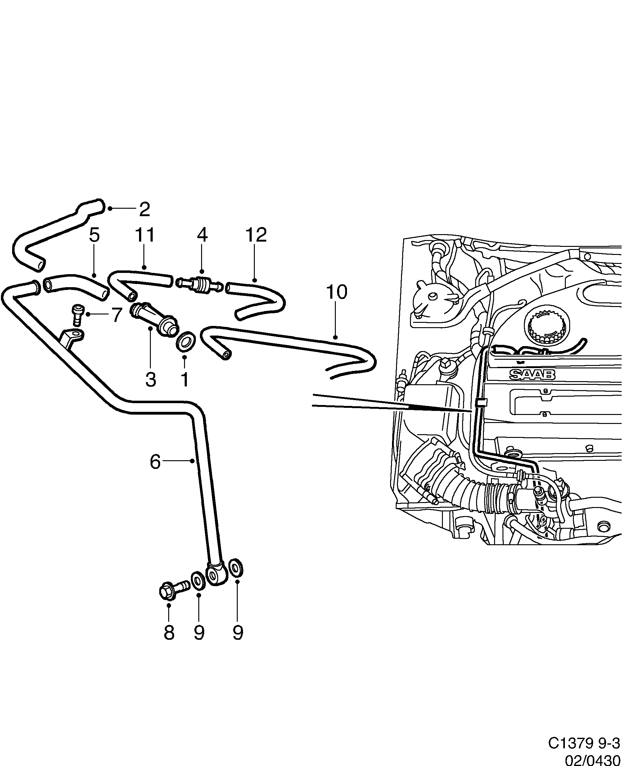 Saab 9-3 (9400) Crank case ventilation diagram