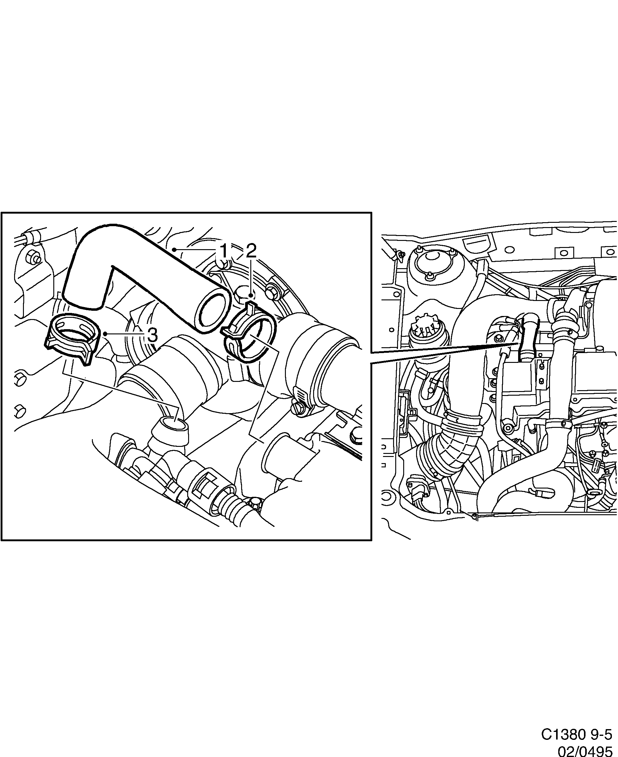 Saab 9-5 (9600) Crank case ventilation diagram