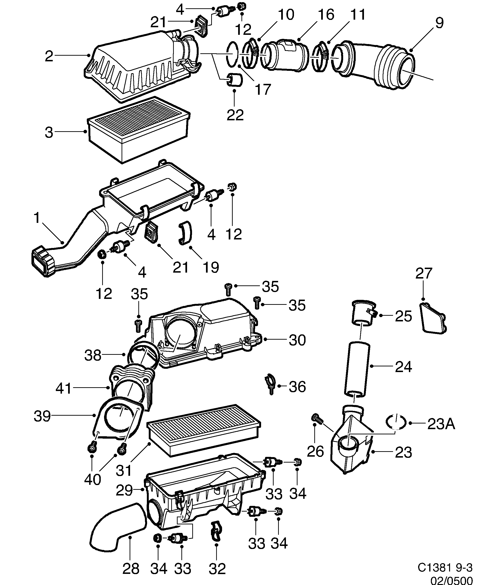 Saab 9-3 (9400) Air cleaner diagram