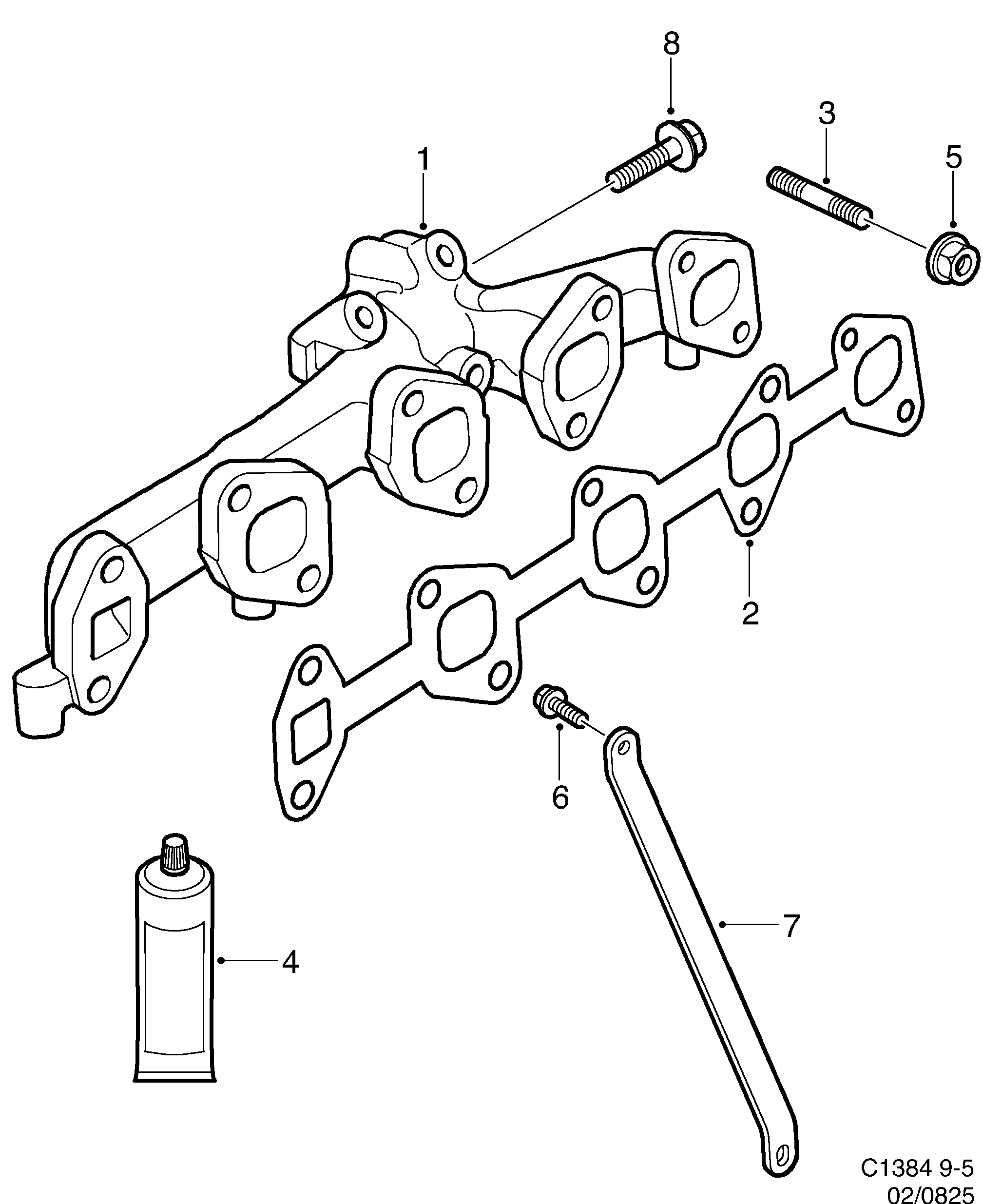 Saab 9-5 (9600) Exhaust manifold diagram