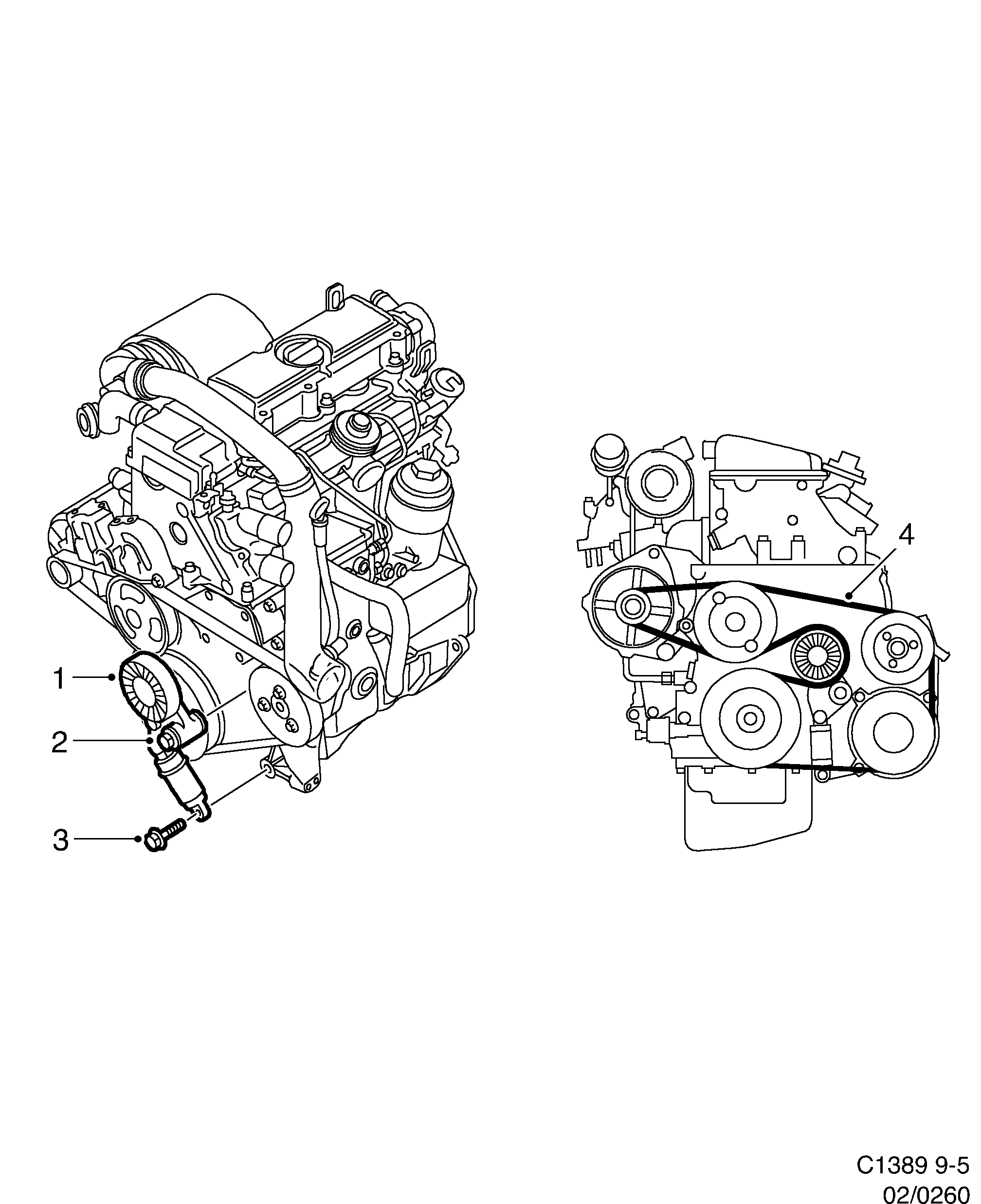 Saab 9-5 (9600) Belt tensioner diagram