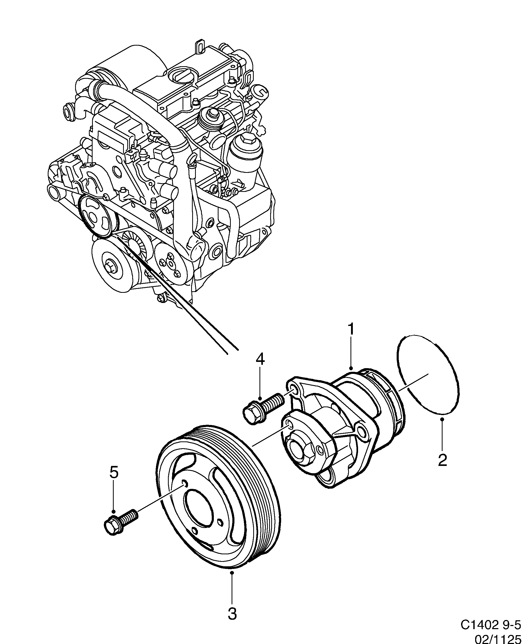 Saab 9-5 (9600) Coolant pump diagram