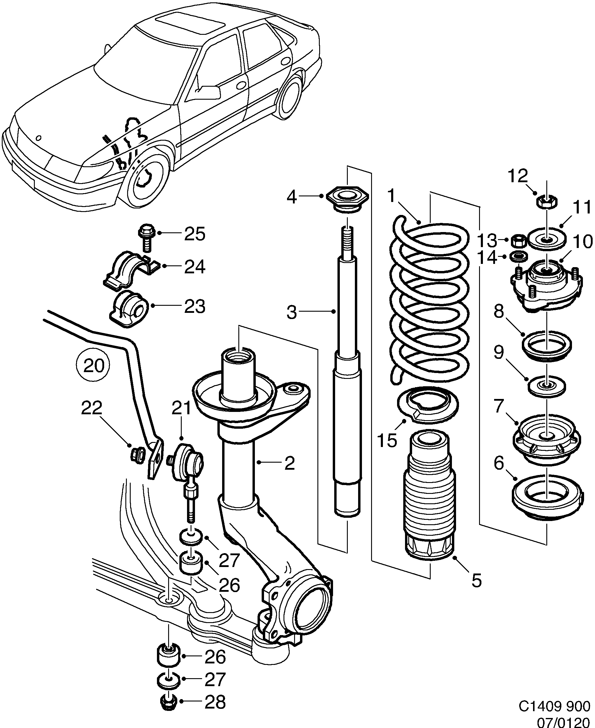 Saab 900 Front suspension diagram