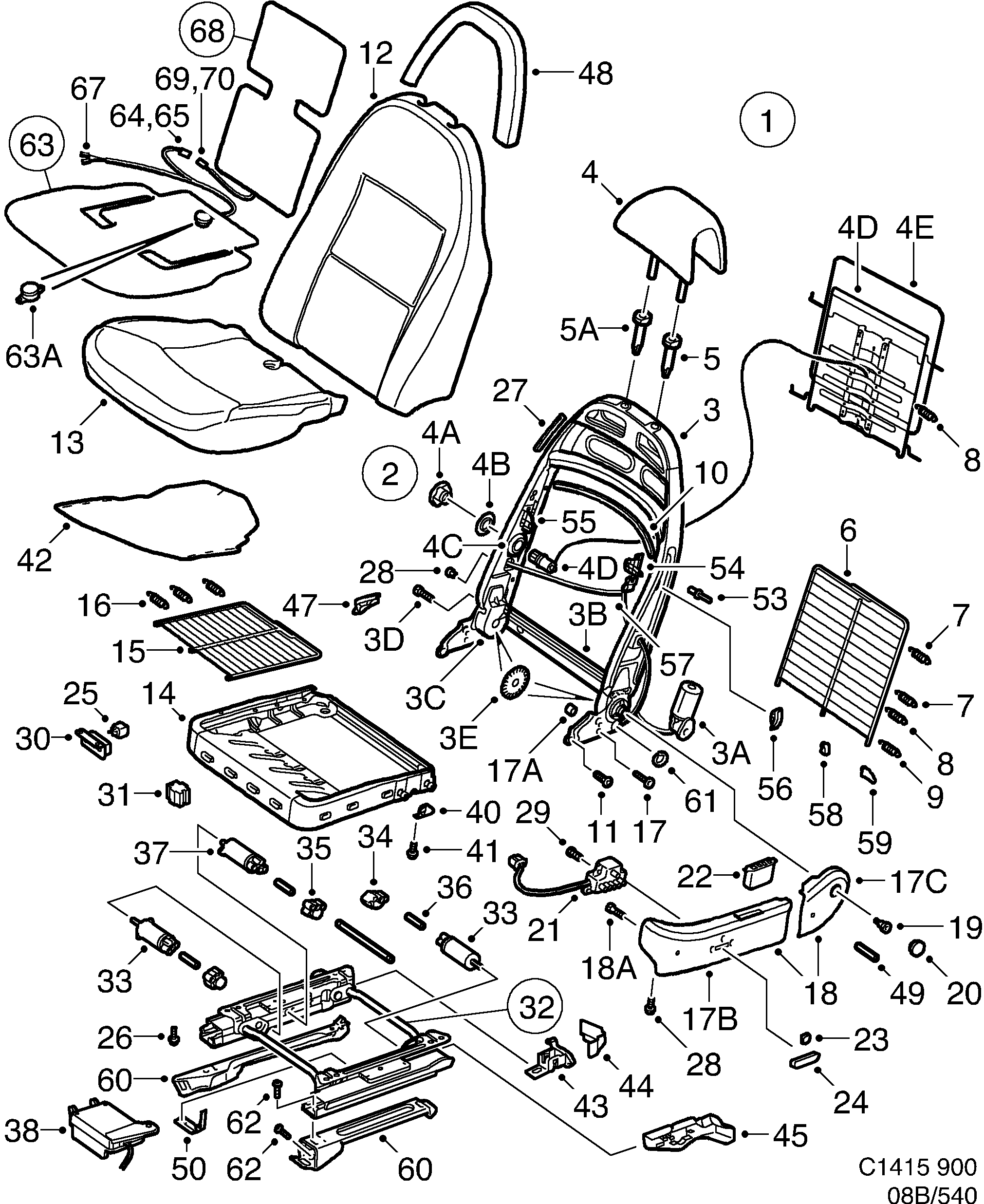 Saab 900 Seat Electrically adjustable diagram