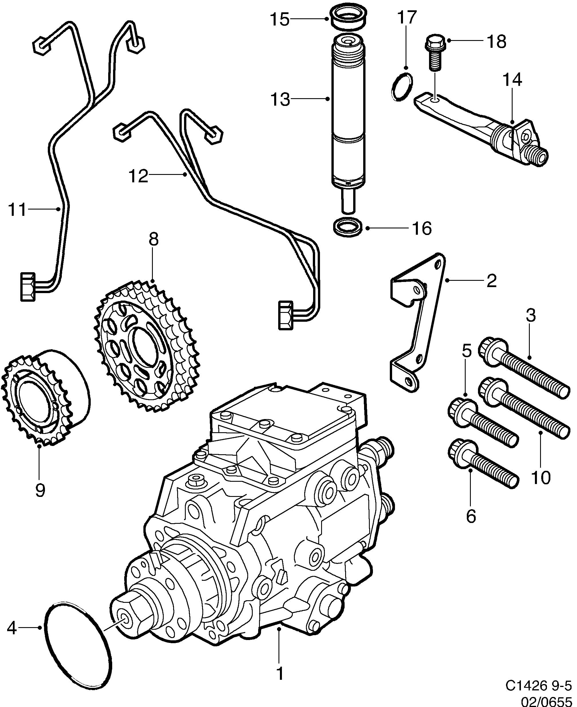 Saab 9-5 (9600) Injection pump Injection valve diagram