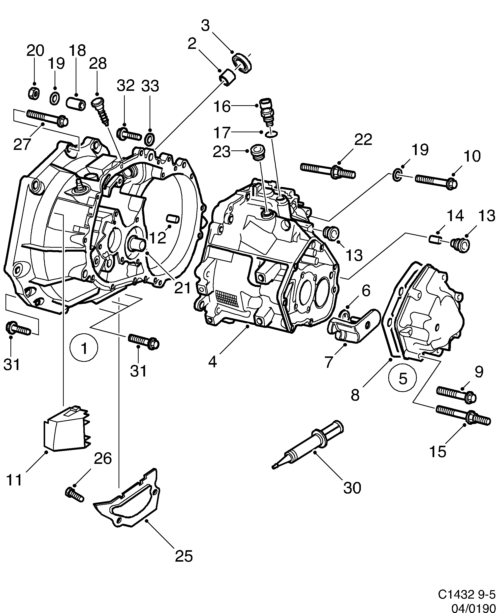 Saab 9-5 (9600) Gear box case diagram