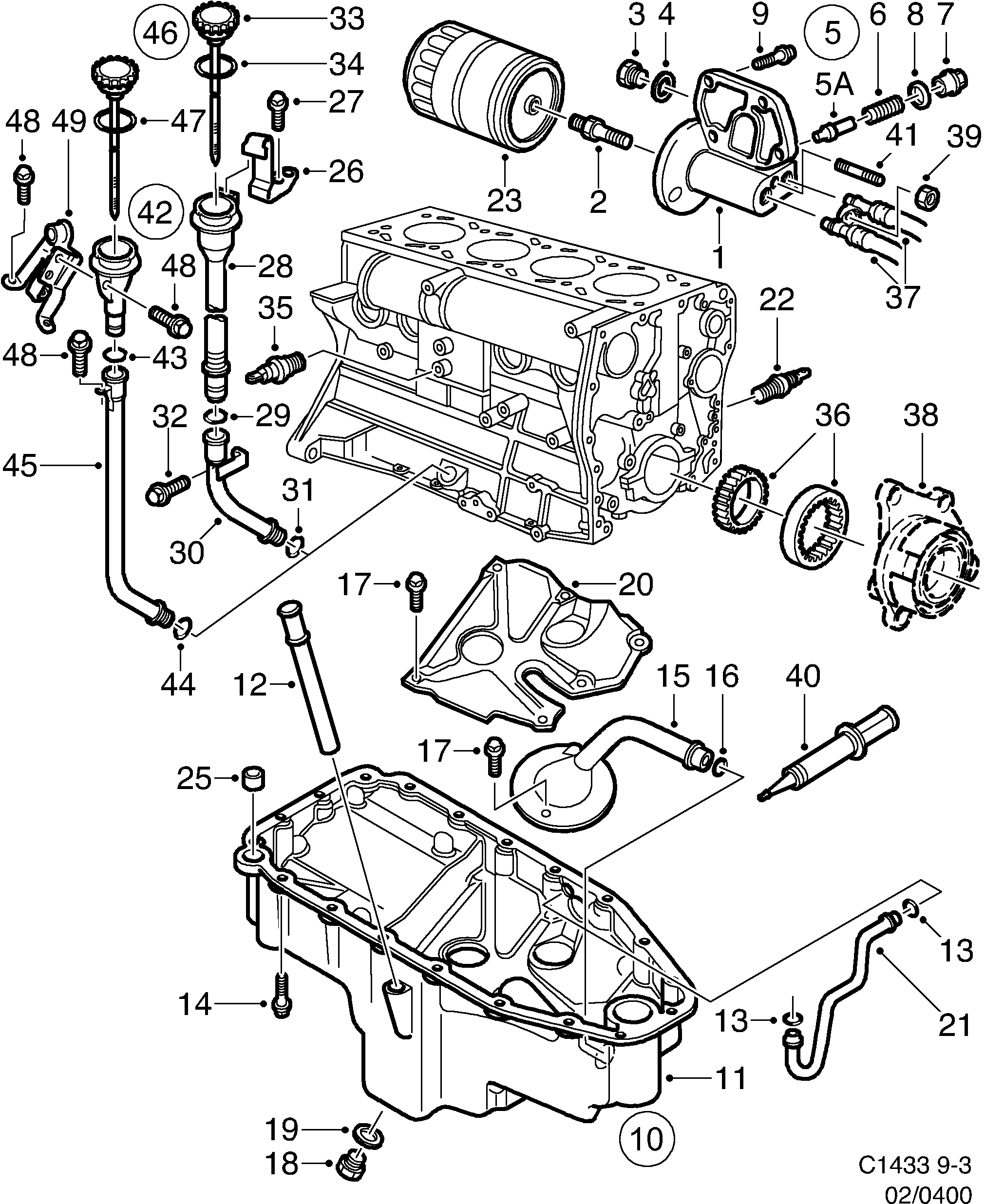 Saab 9-3 (9400) Oil pan, oil filter diagram
