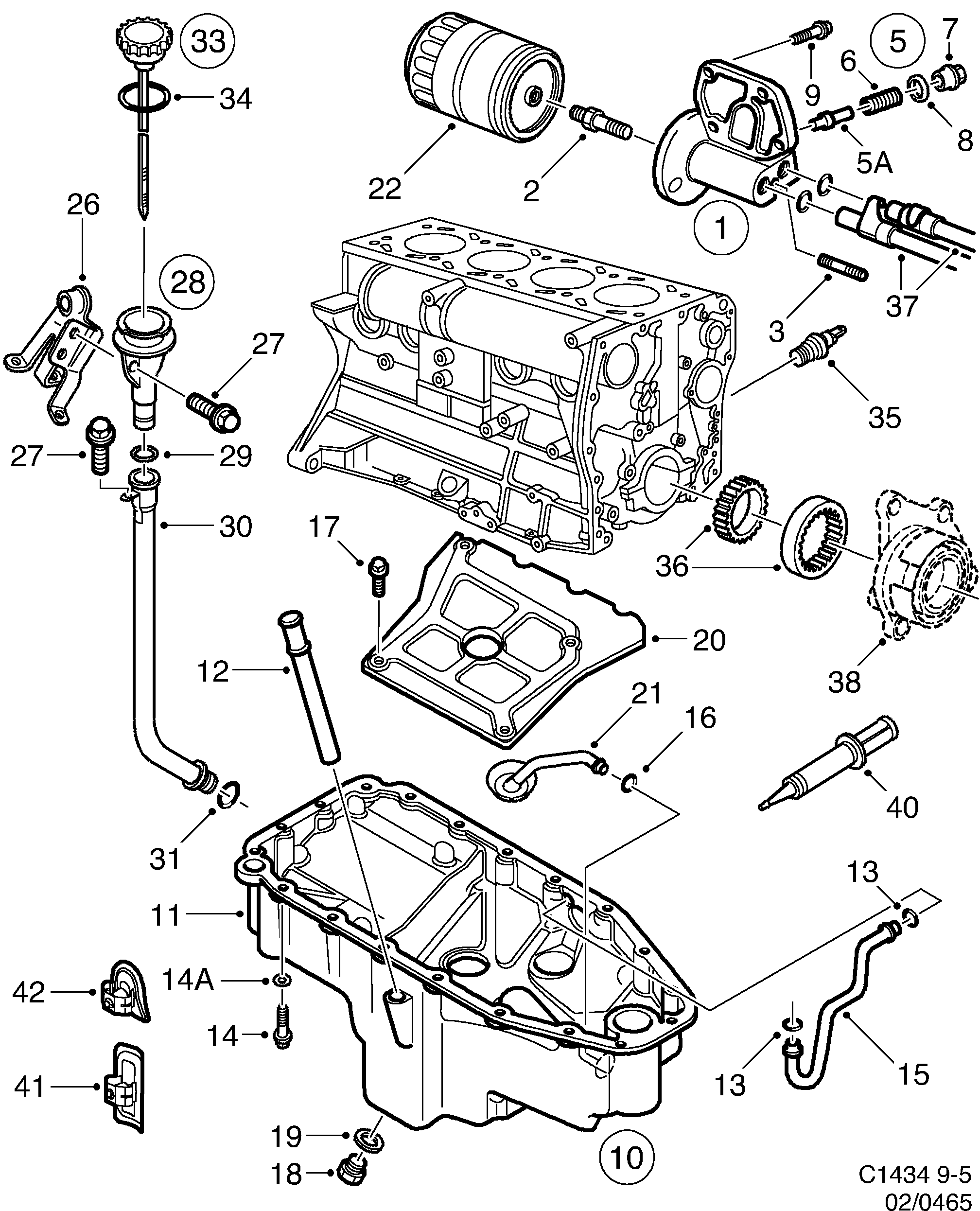 Saab 9-5 (9600) Oil pan, oil filter diagram