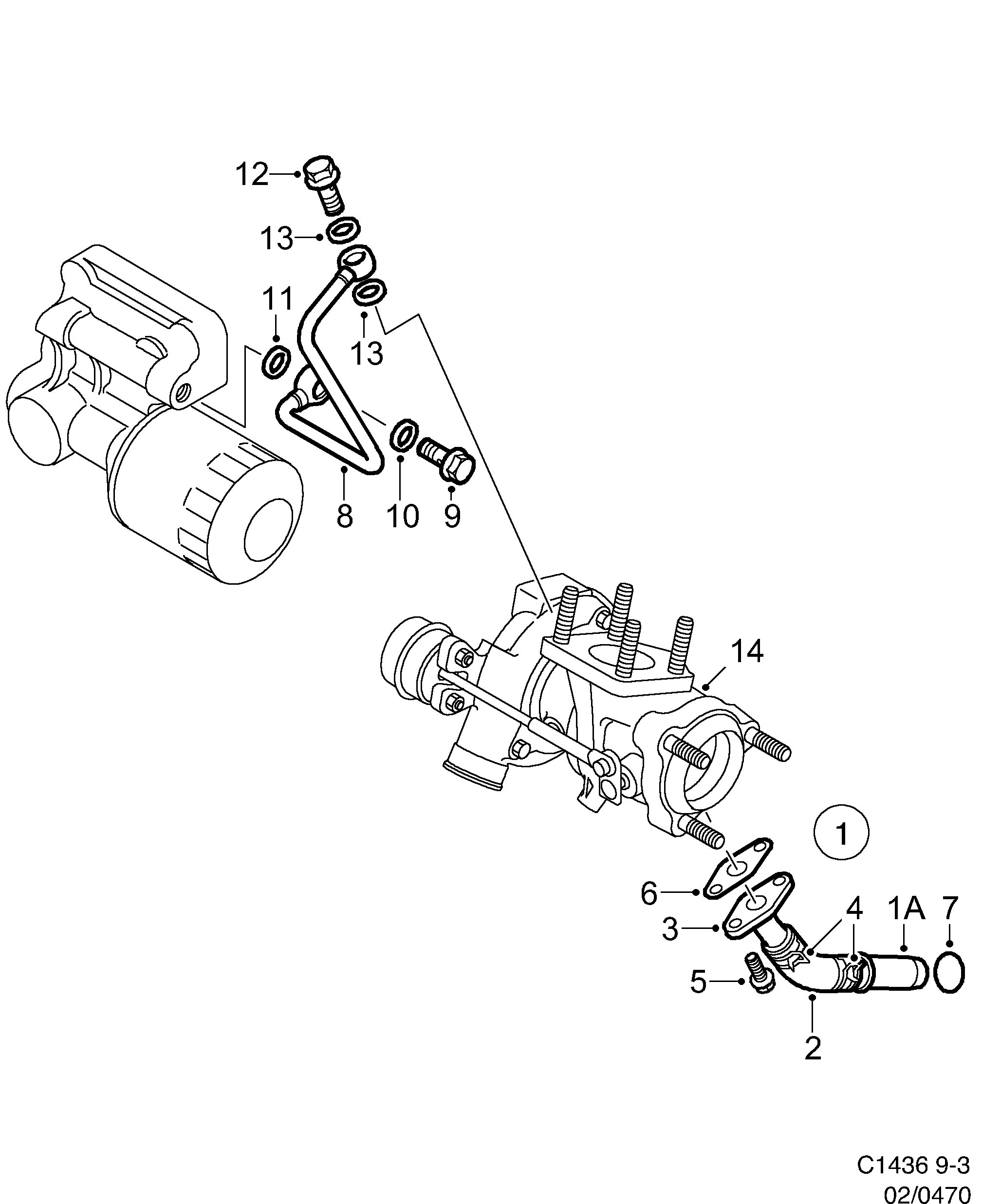 Saab 9-3 (9400) Oil pipe diagram