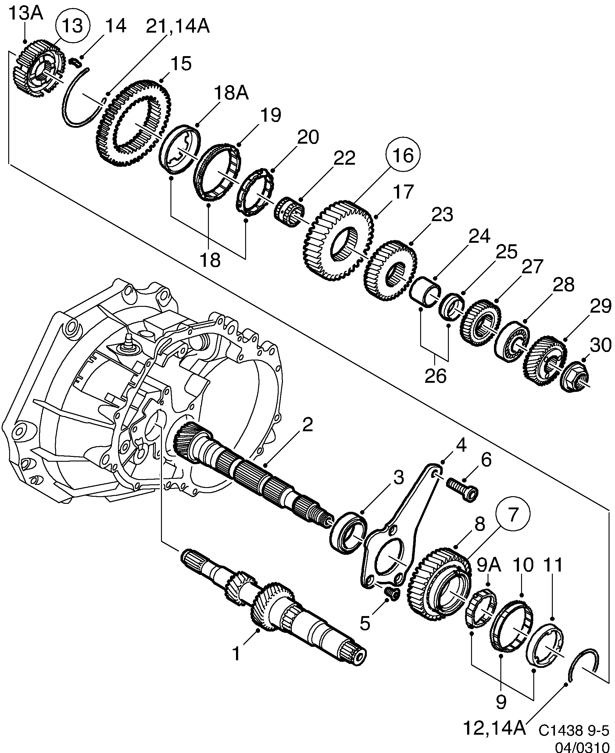 Saab 9-5 (9600) Shafts, gears Output shaft diagram