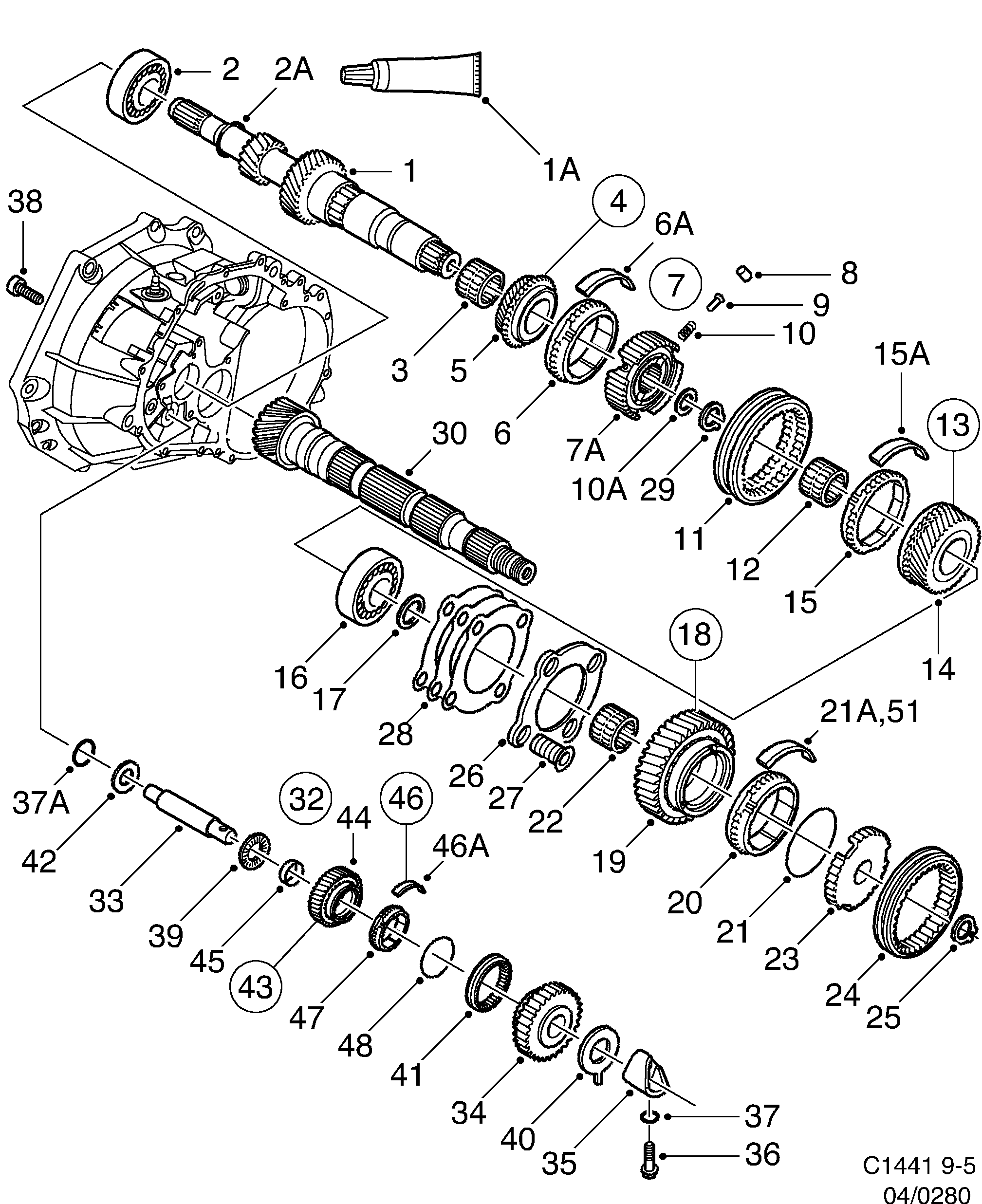 Saab 9-5 (9600) Shafts, gears Input shaft diagram