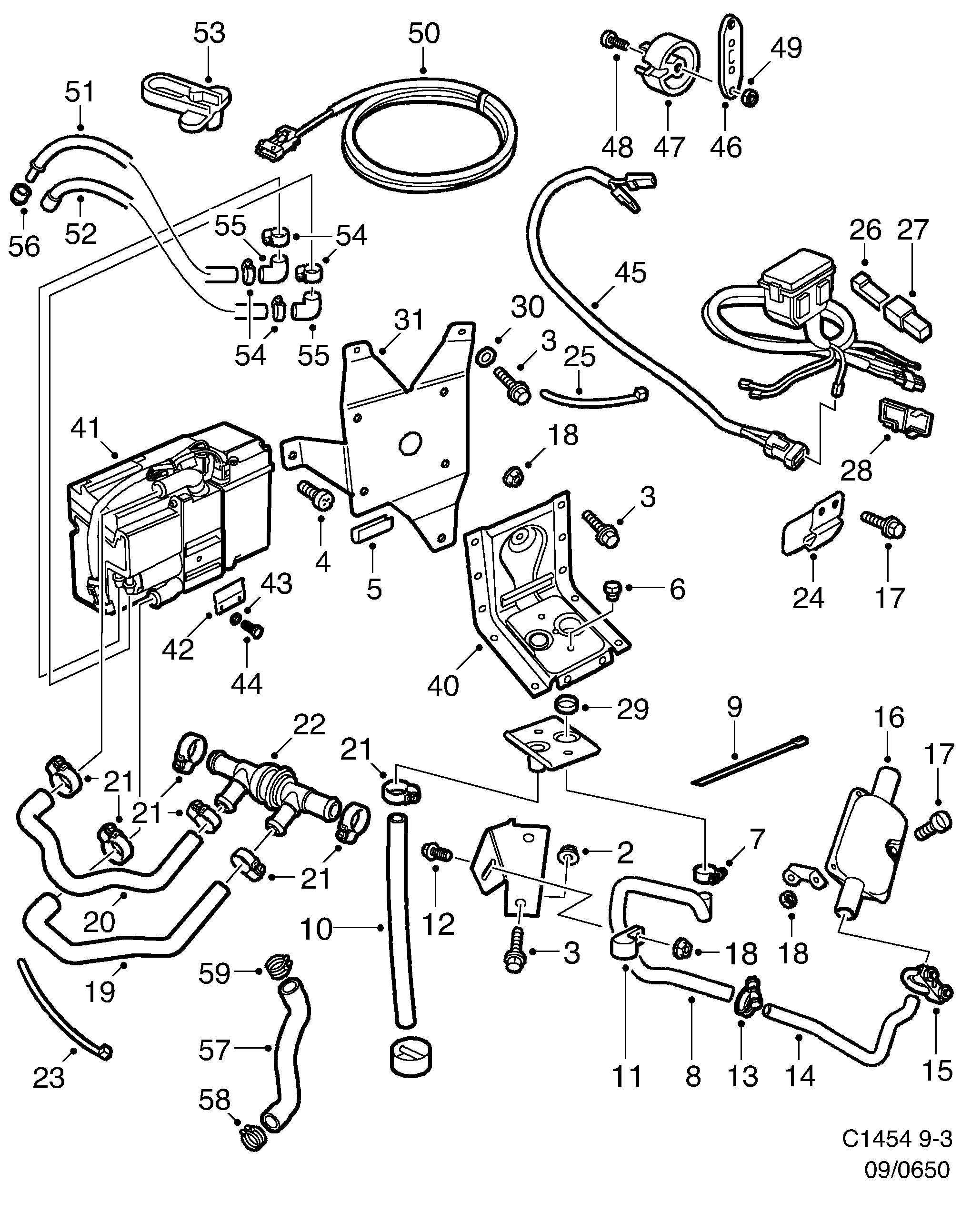Saab 9-3 (9400) Climate control Parking heater diagram