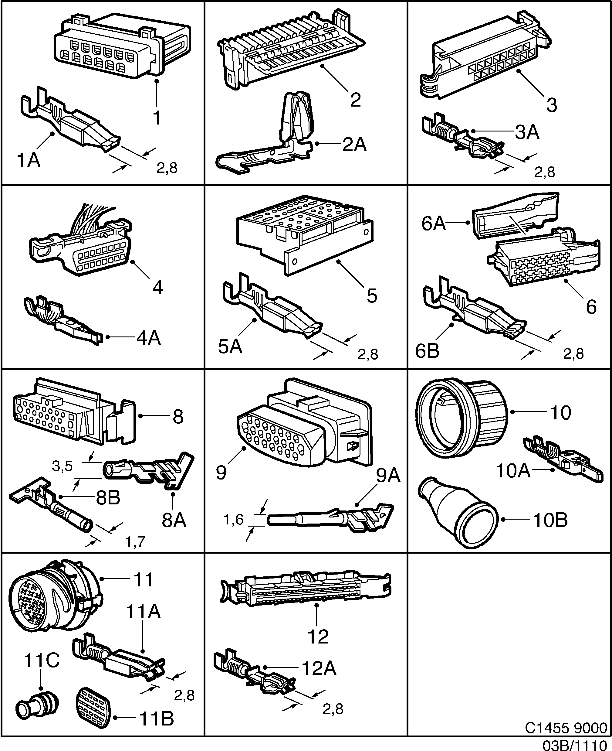 Saab 9000 Connector housing etc diagram