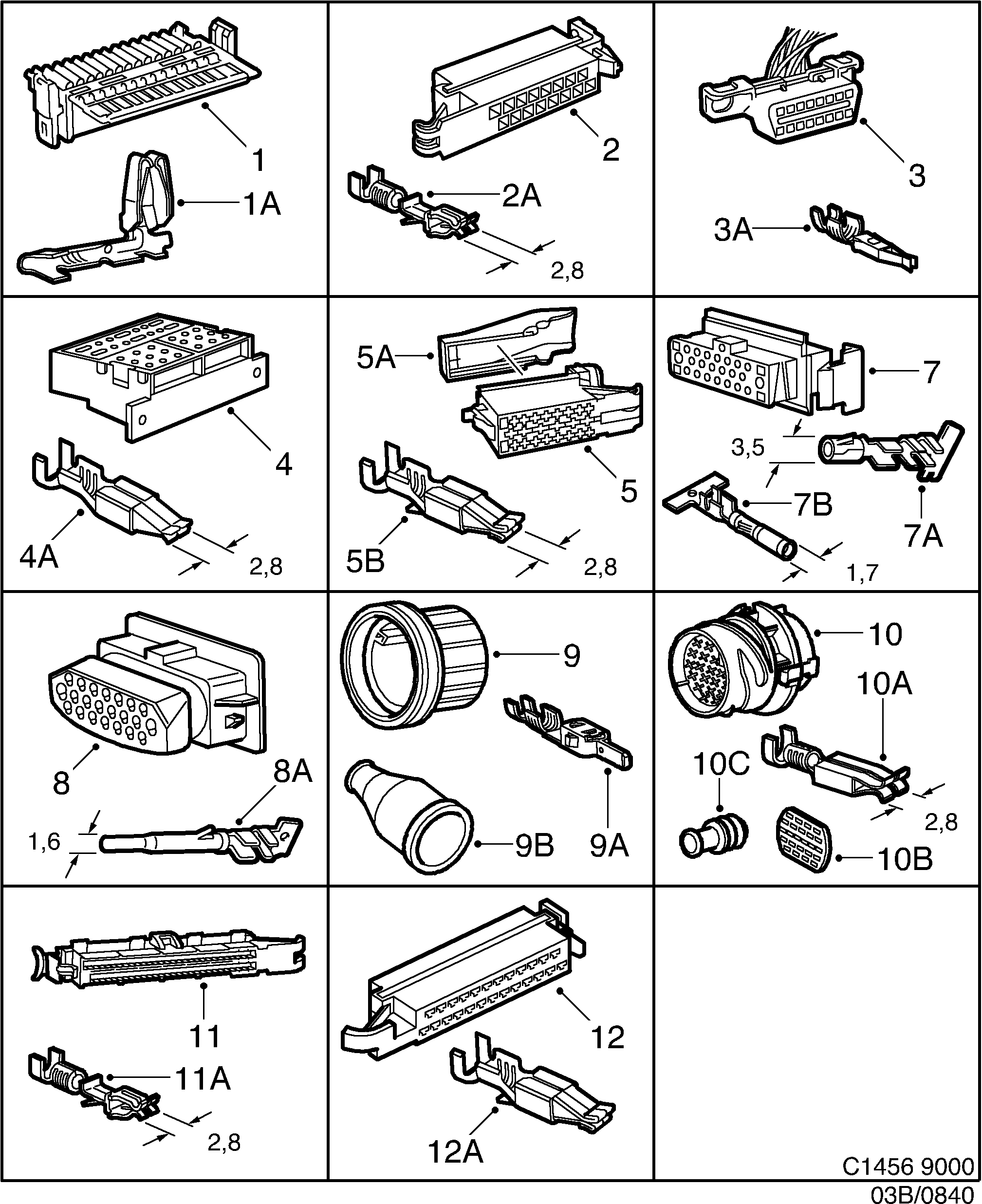 Saab 9000 Connector housing etc diagram