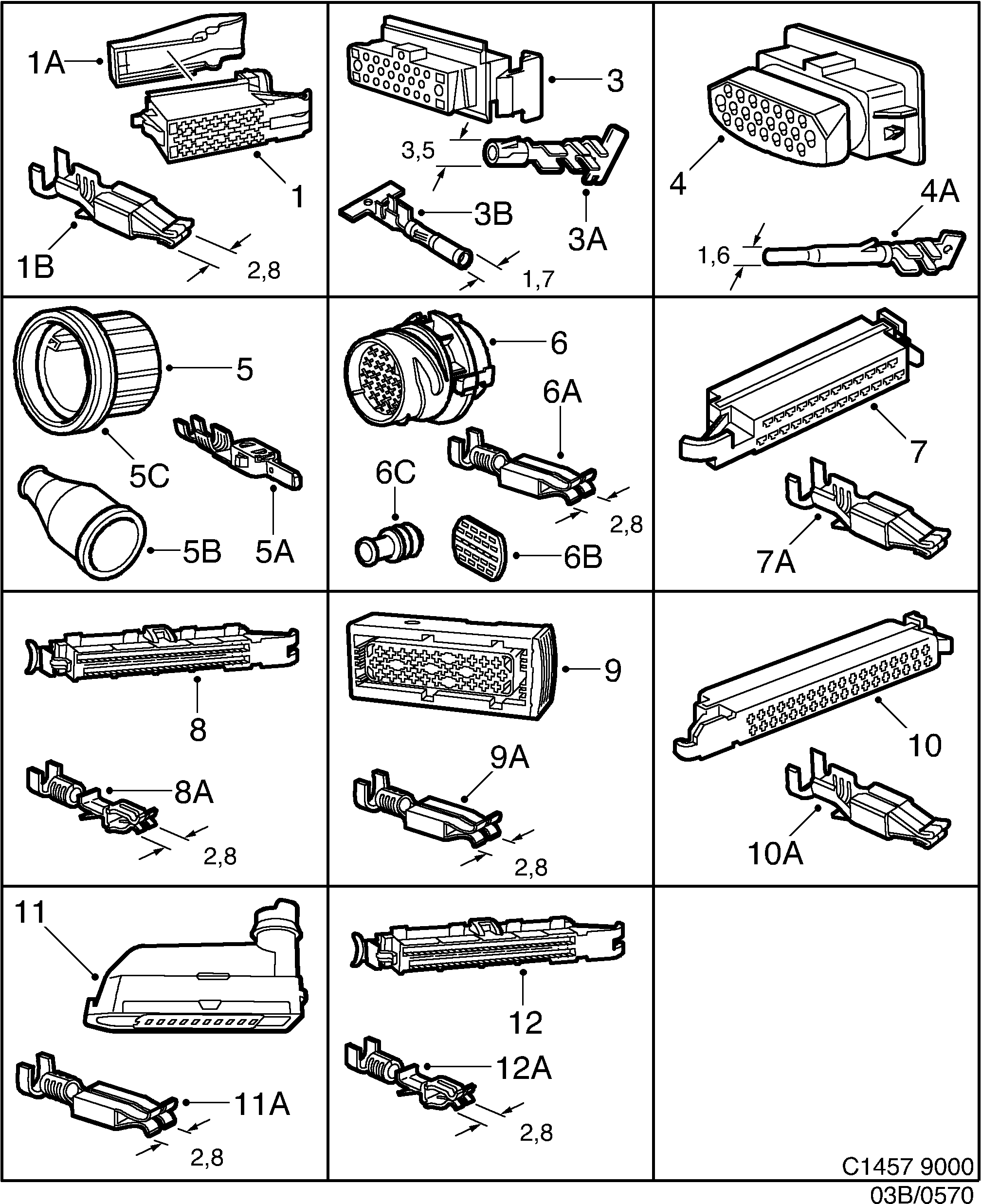 Saab 9000 Connector housing etc diagram