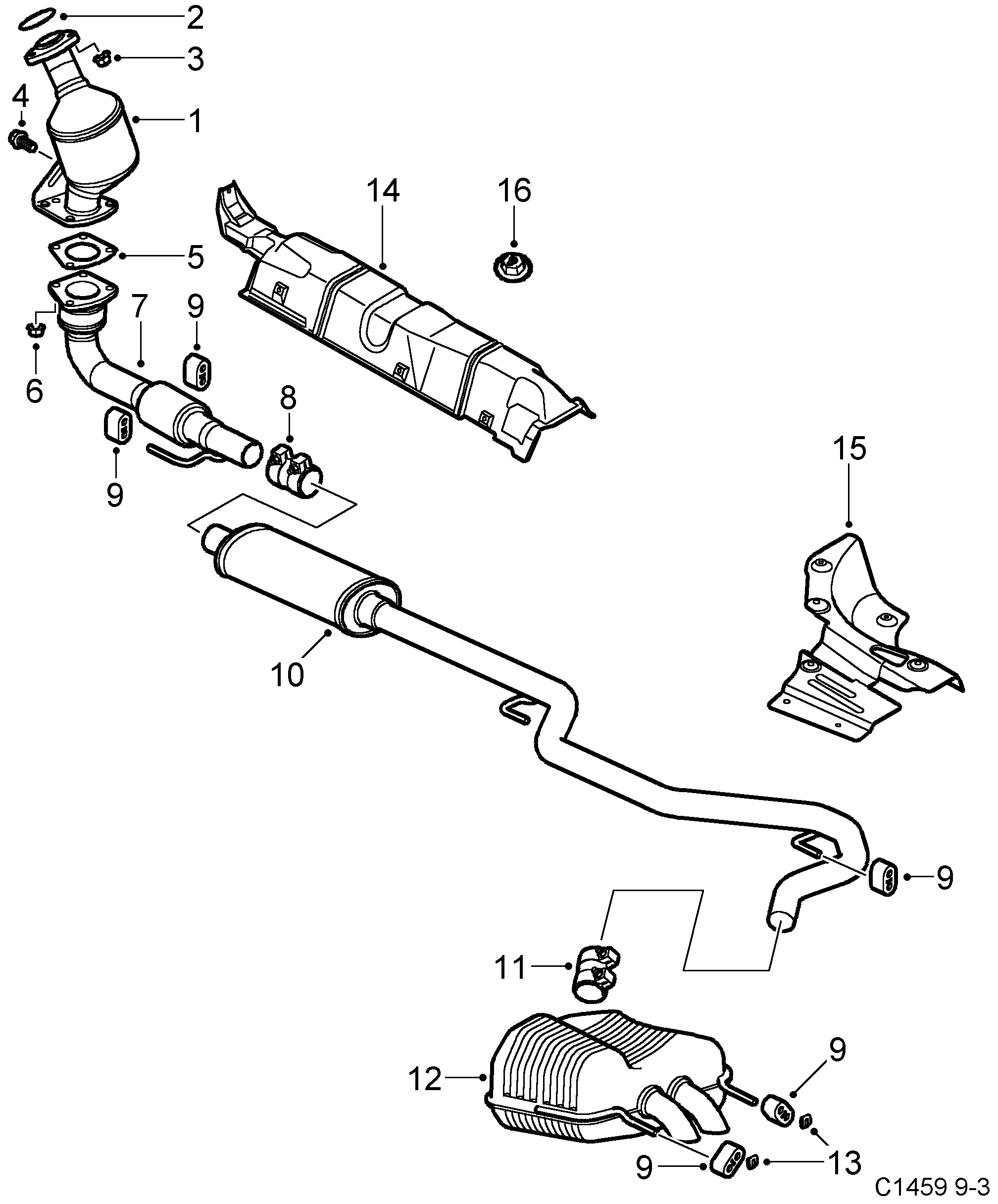 Saab 9-3 (9440) Exhaust system diagram