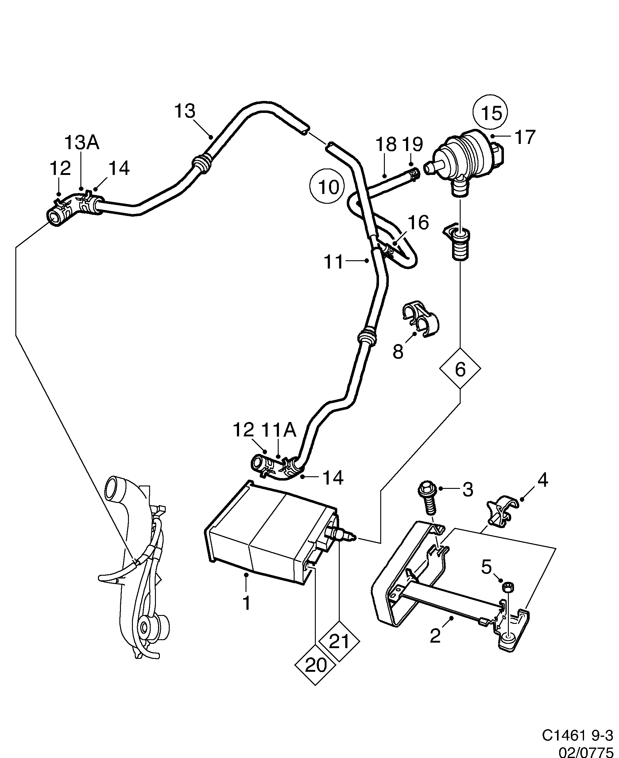 Saab 9-3 (9400) ELCD Carbon filter, rear diagram