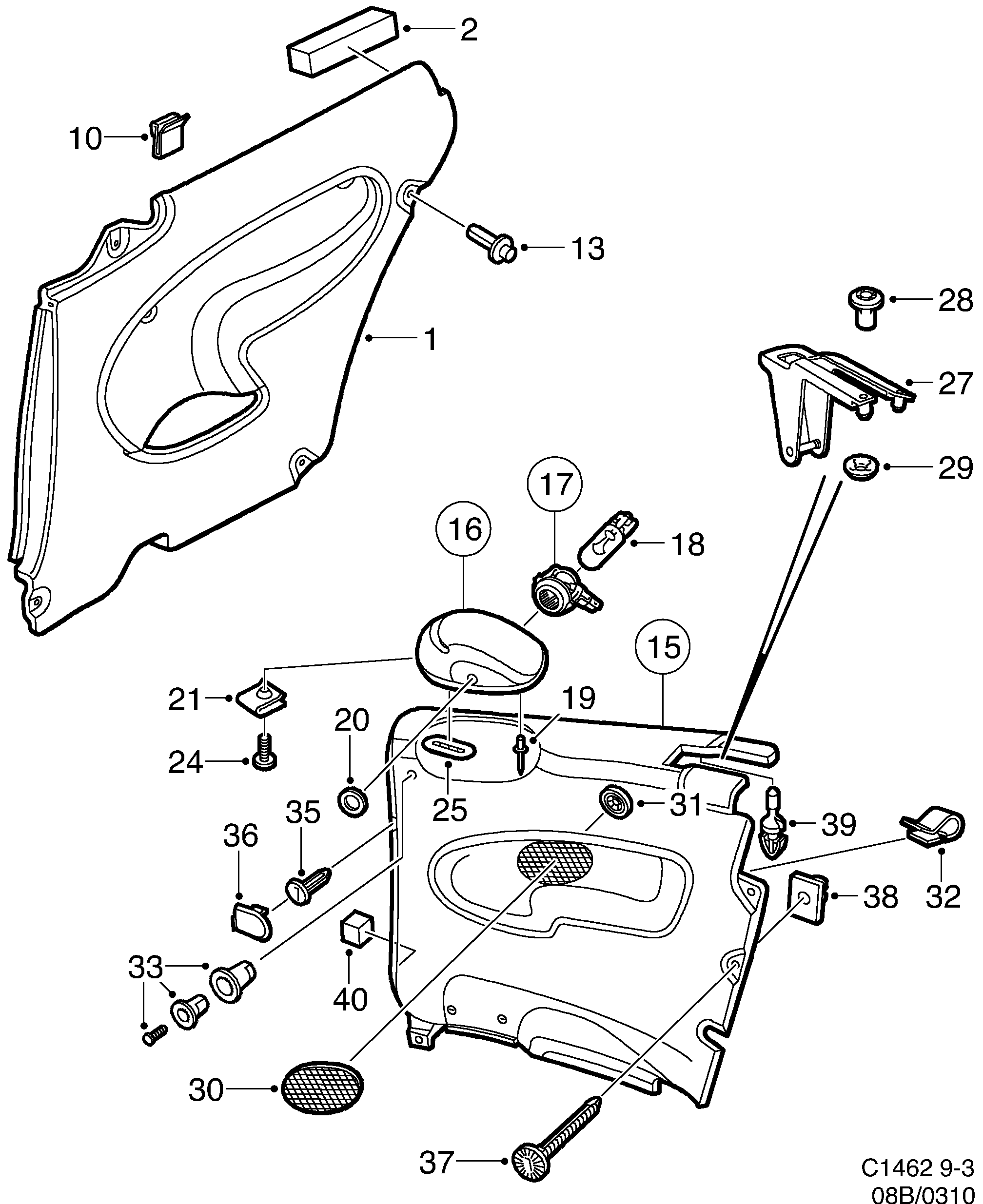 Saab 9-3 (9400) Side trim diagram