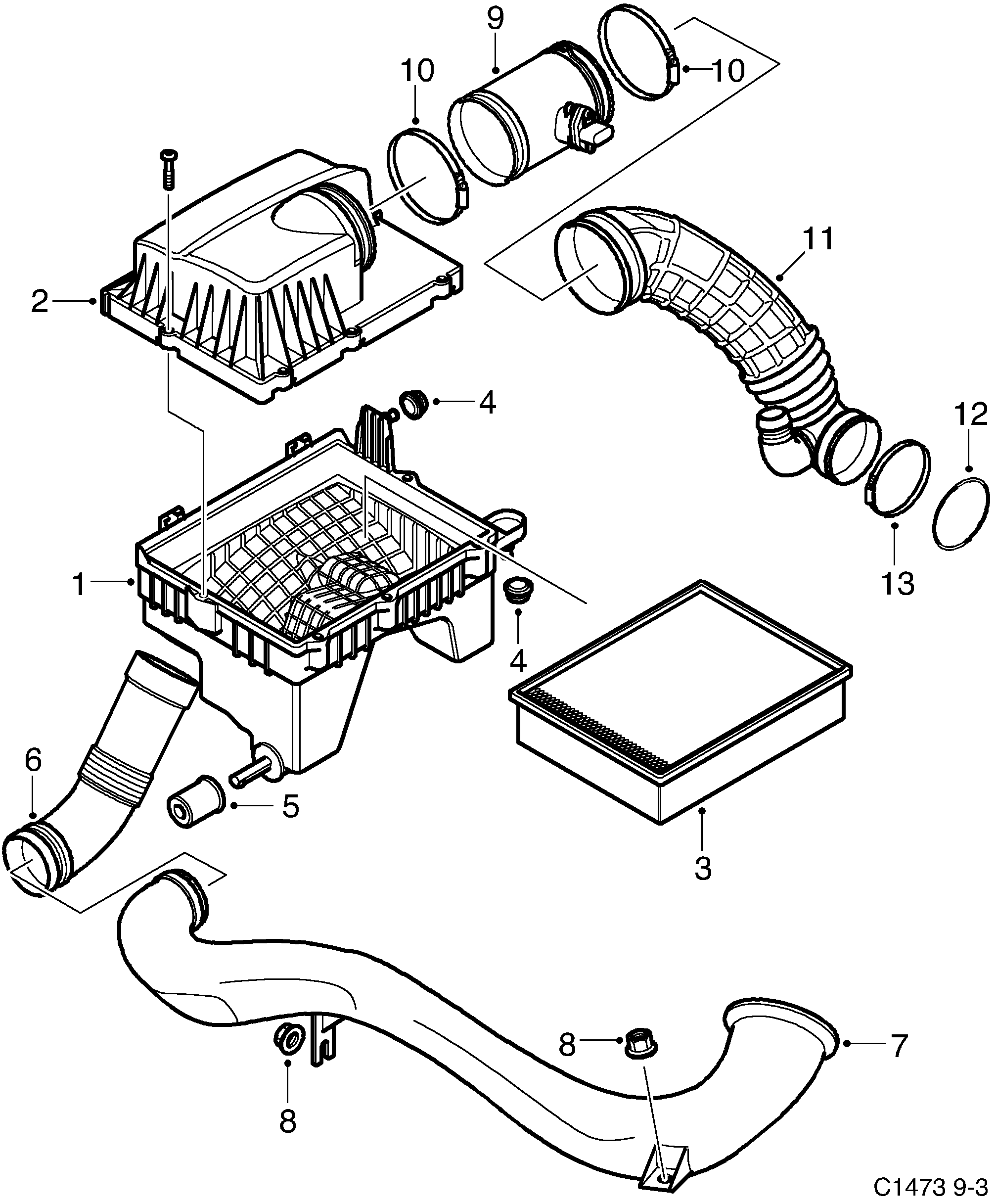 Saab 9-3 (9440) Air cleaner diagram