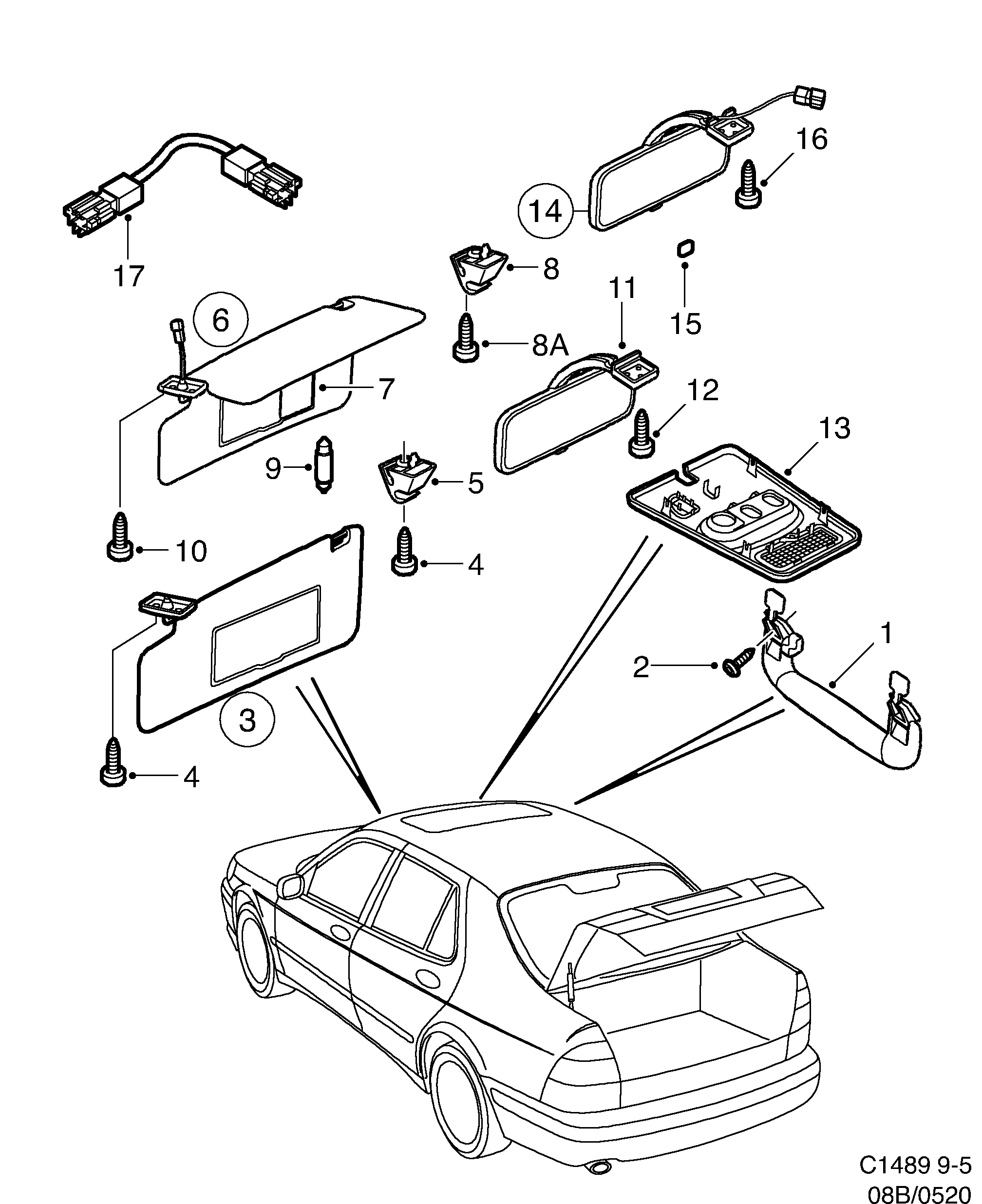 Saab 9-5 (9600) Other interior equipment diagram