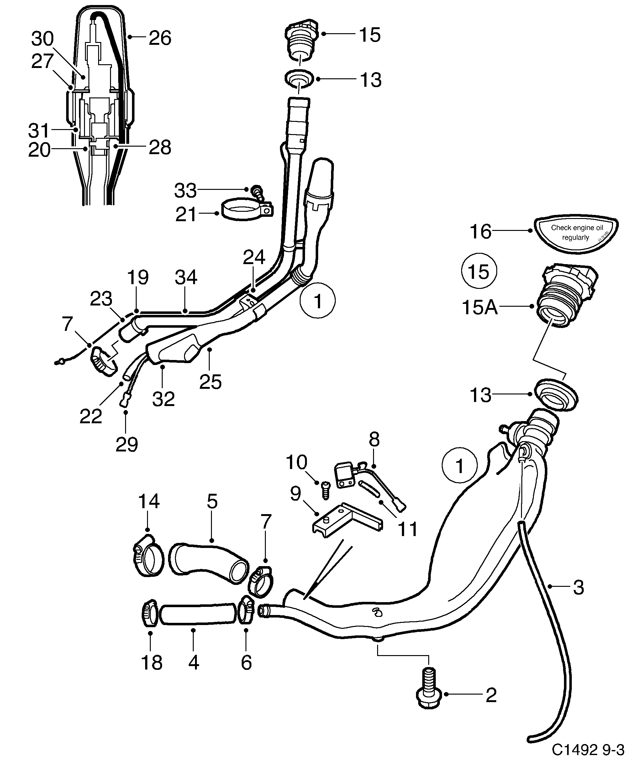 Saab 9-3 (9400) Filler pipe diagram