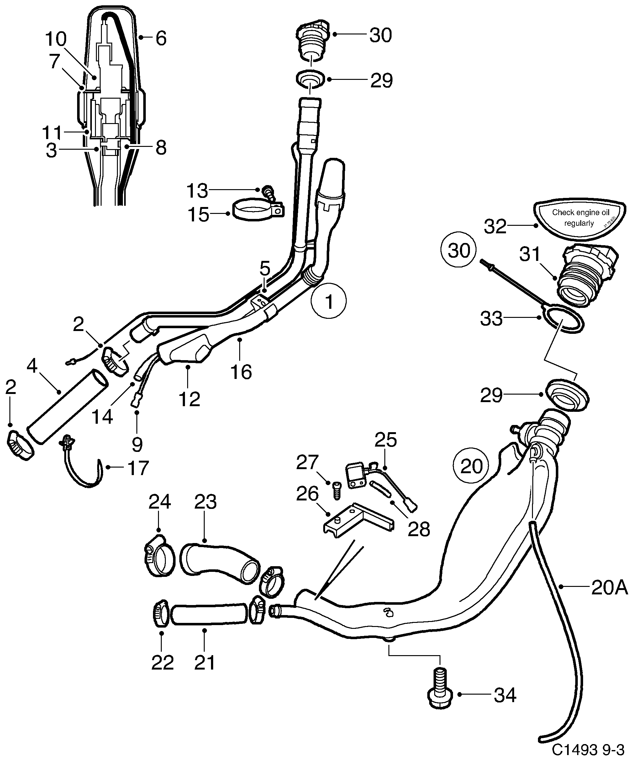 Saab 9-3 (9400) Filler pipe diagram