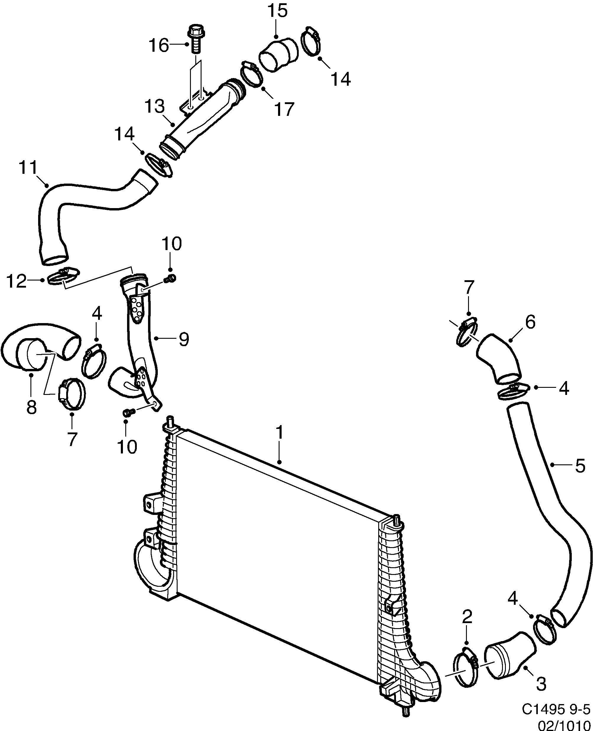 Saab 9-5 (9600) Charge air cooler diagram