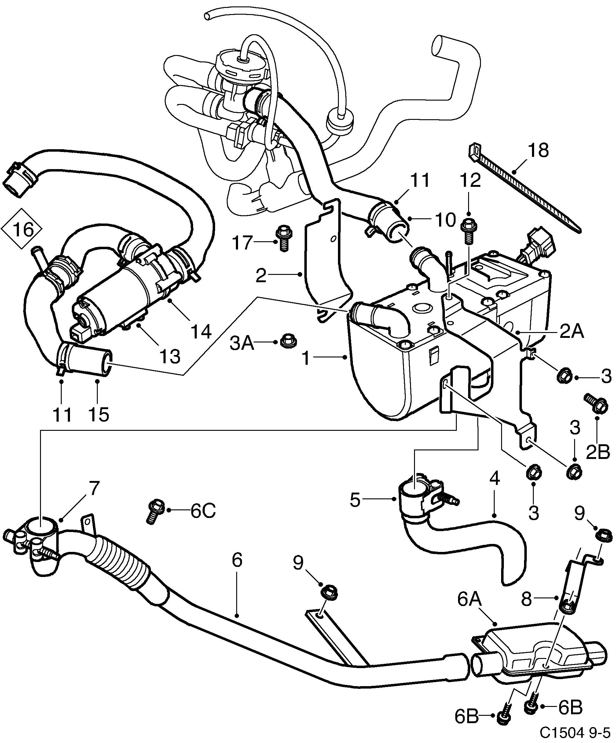 Saab 9-5 (9600) Auxiliary heater diagram