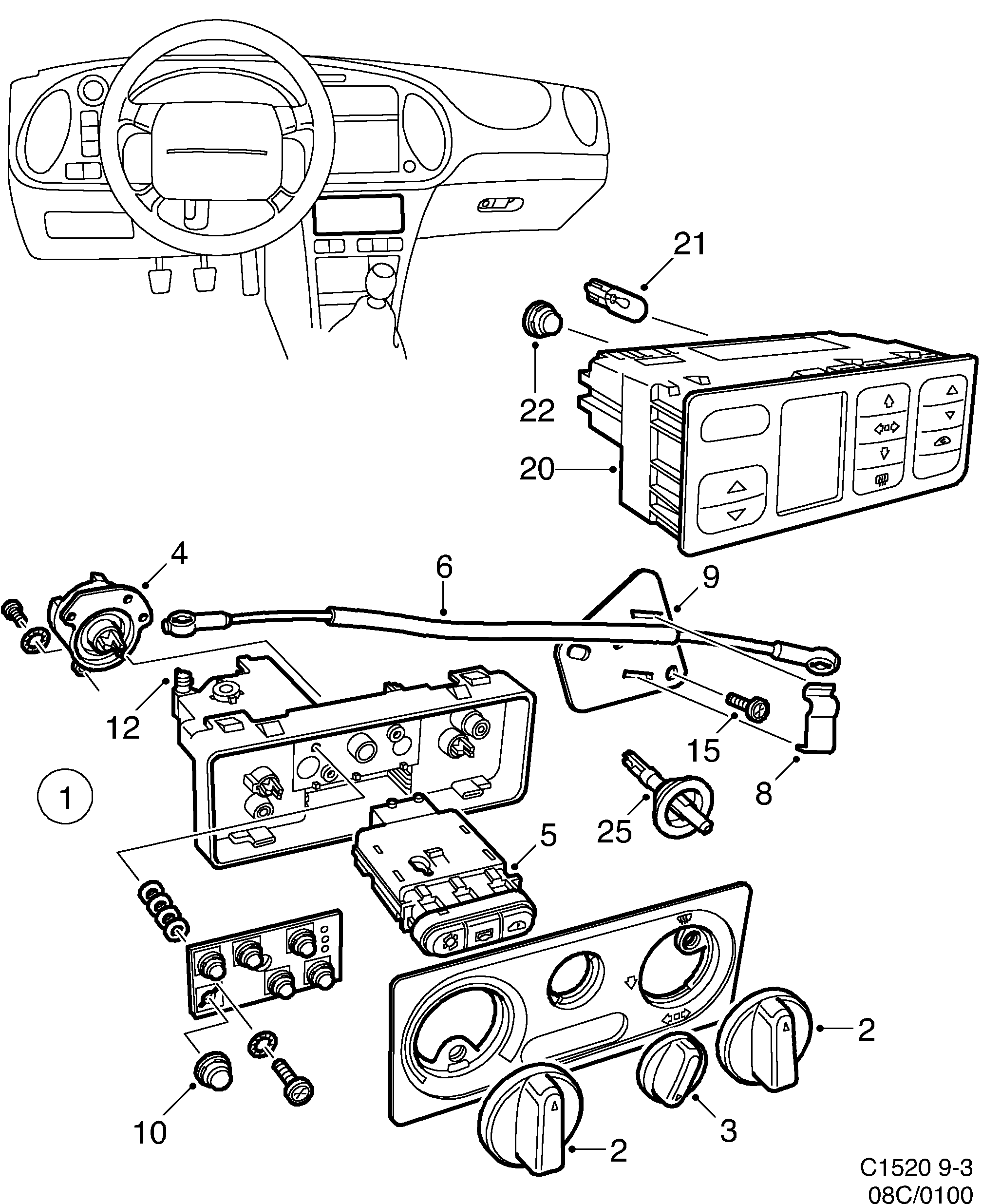 Saab 9-3 (9400) Control panel diagram
