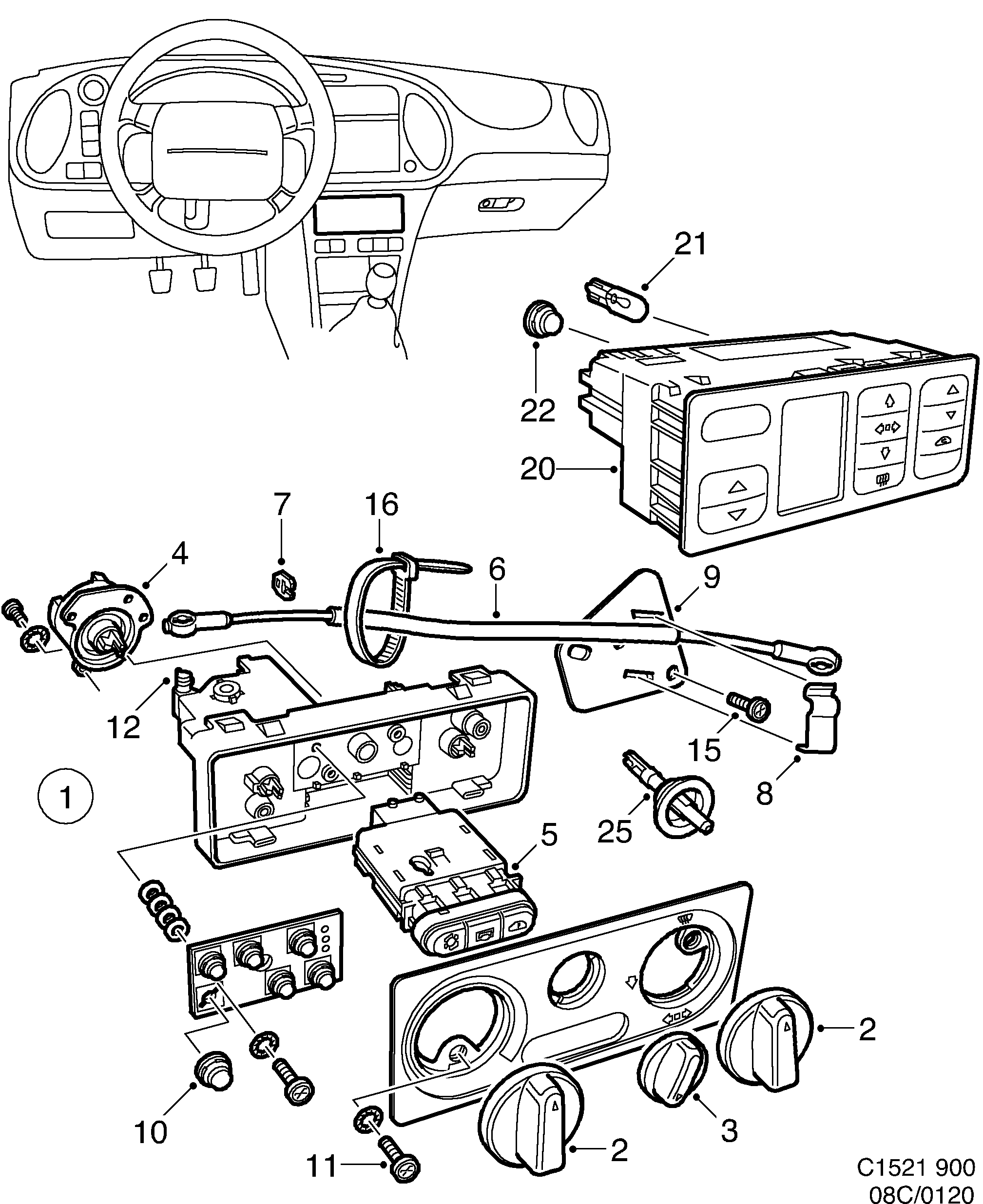Saab 900 Control panel diagram