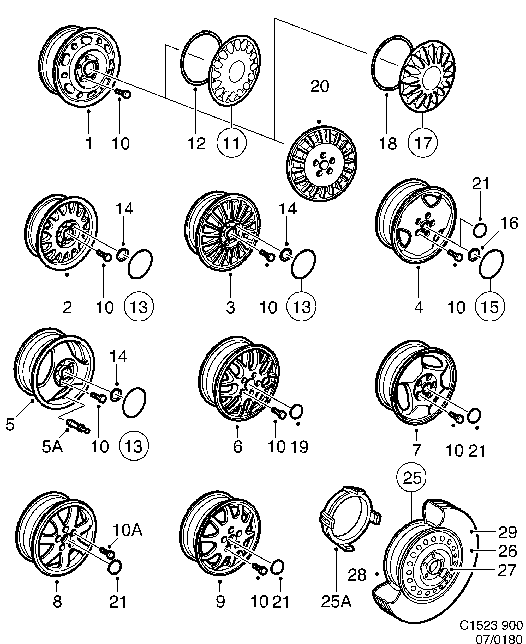 Saab 900 Wheel diagram