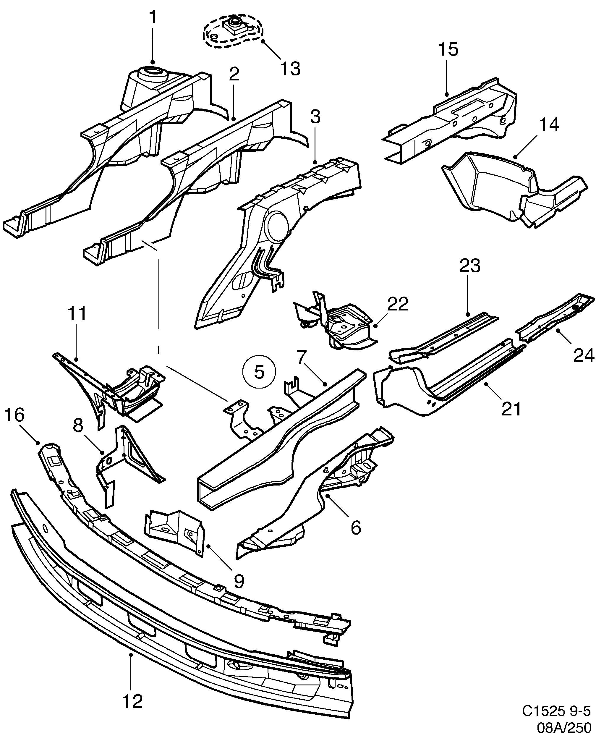 Saab 9-5 (9600) Wheel housing, front diagram