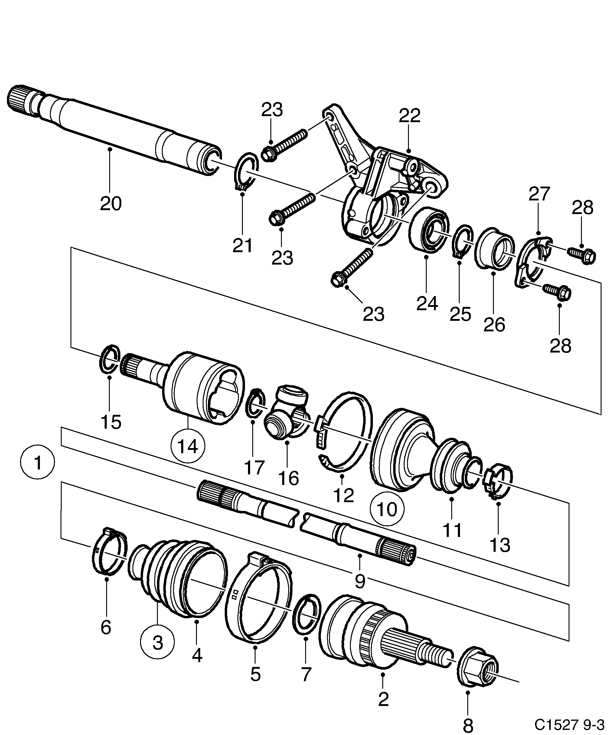 Saab 9-3 (9440) Outer universal joint Front diagram