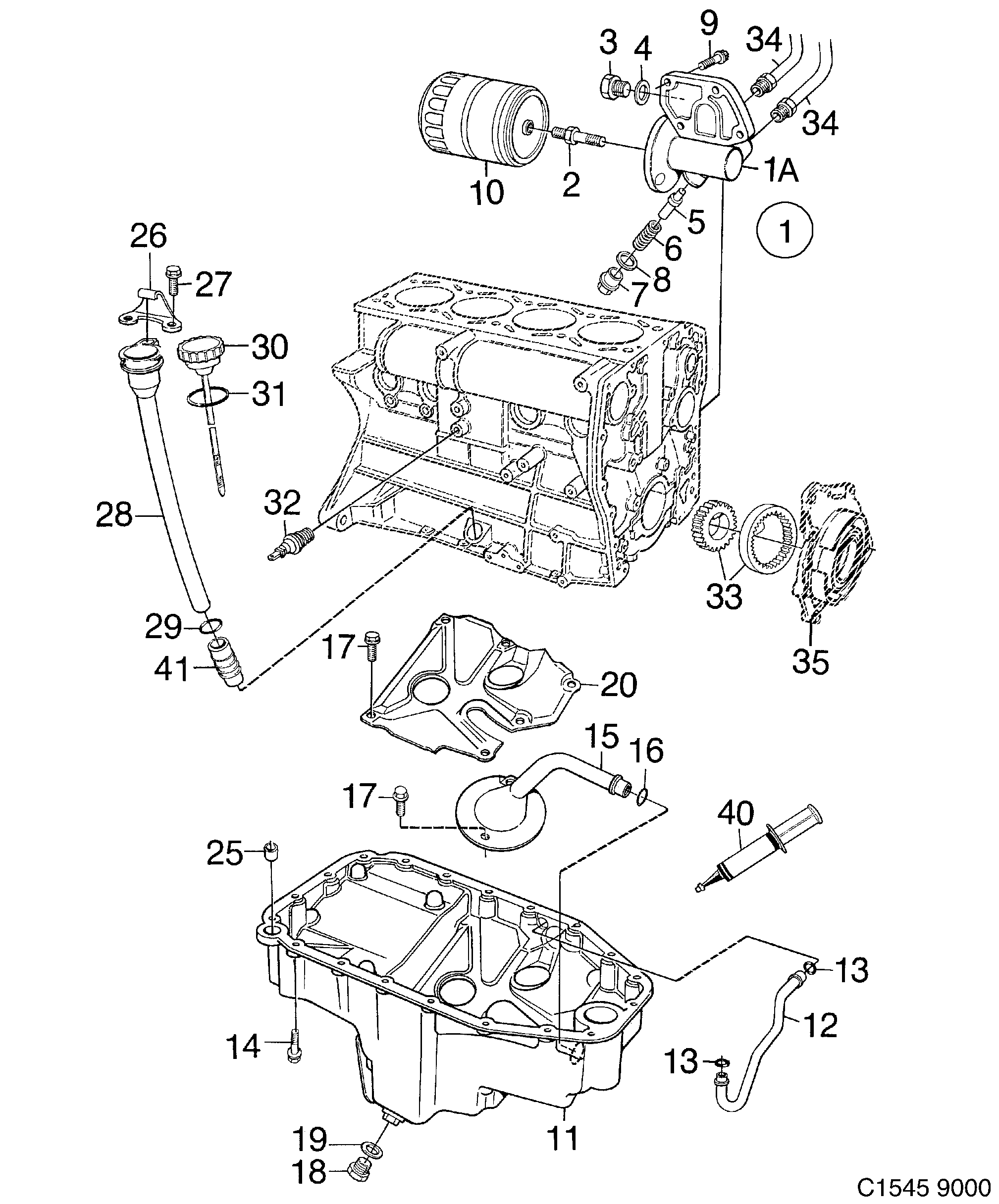 Saab 9000 Oil pump, oil filter, 4-cylinder diagram