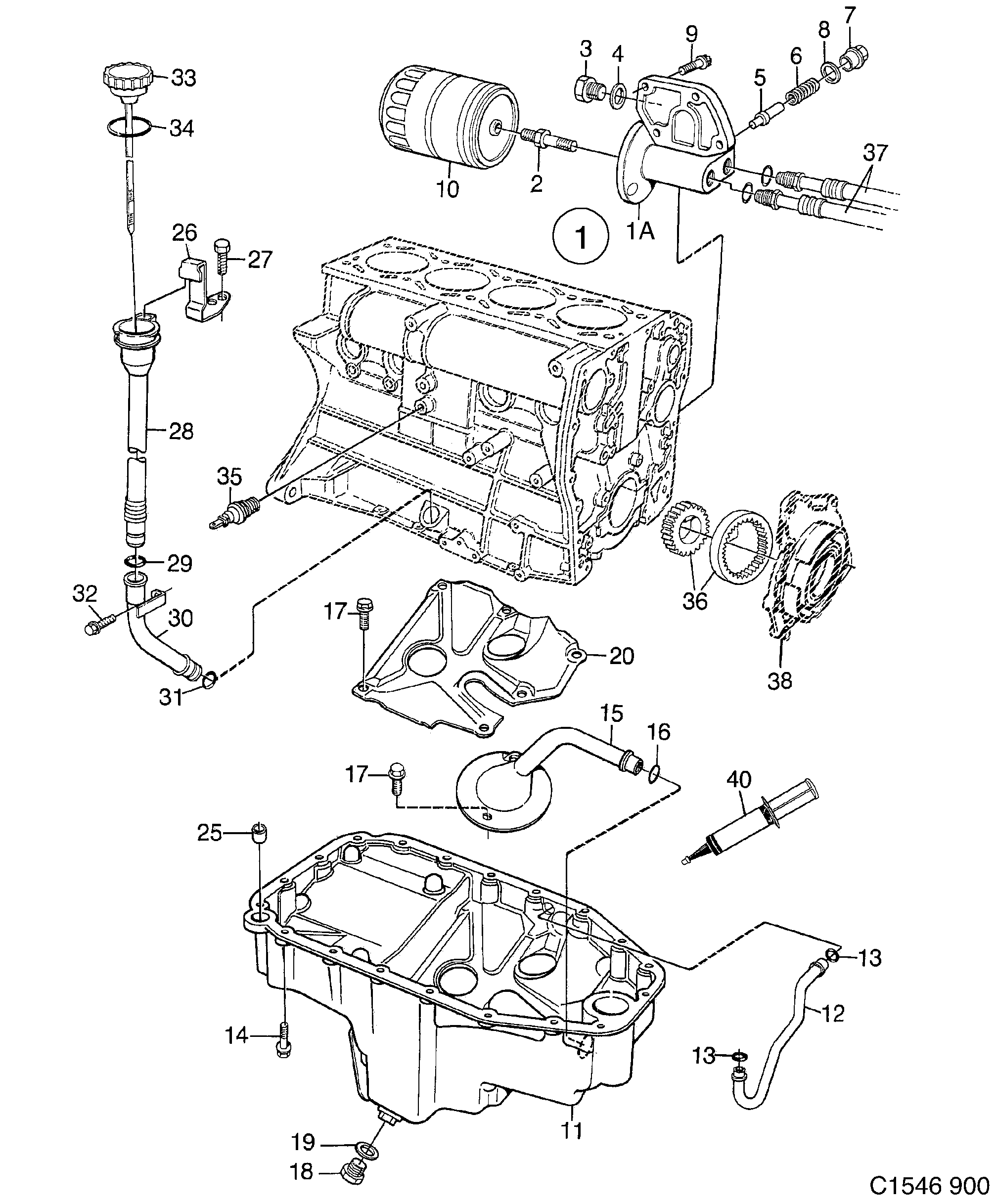 Saab 900 Oil pan, oil filter 4-cylinder diagram