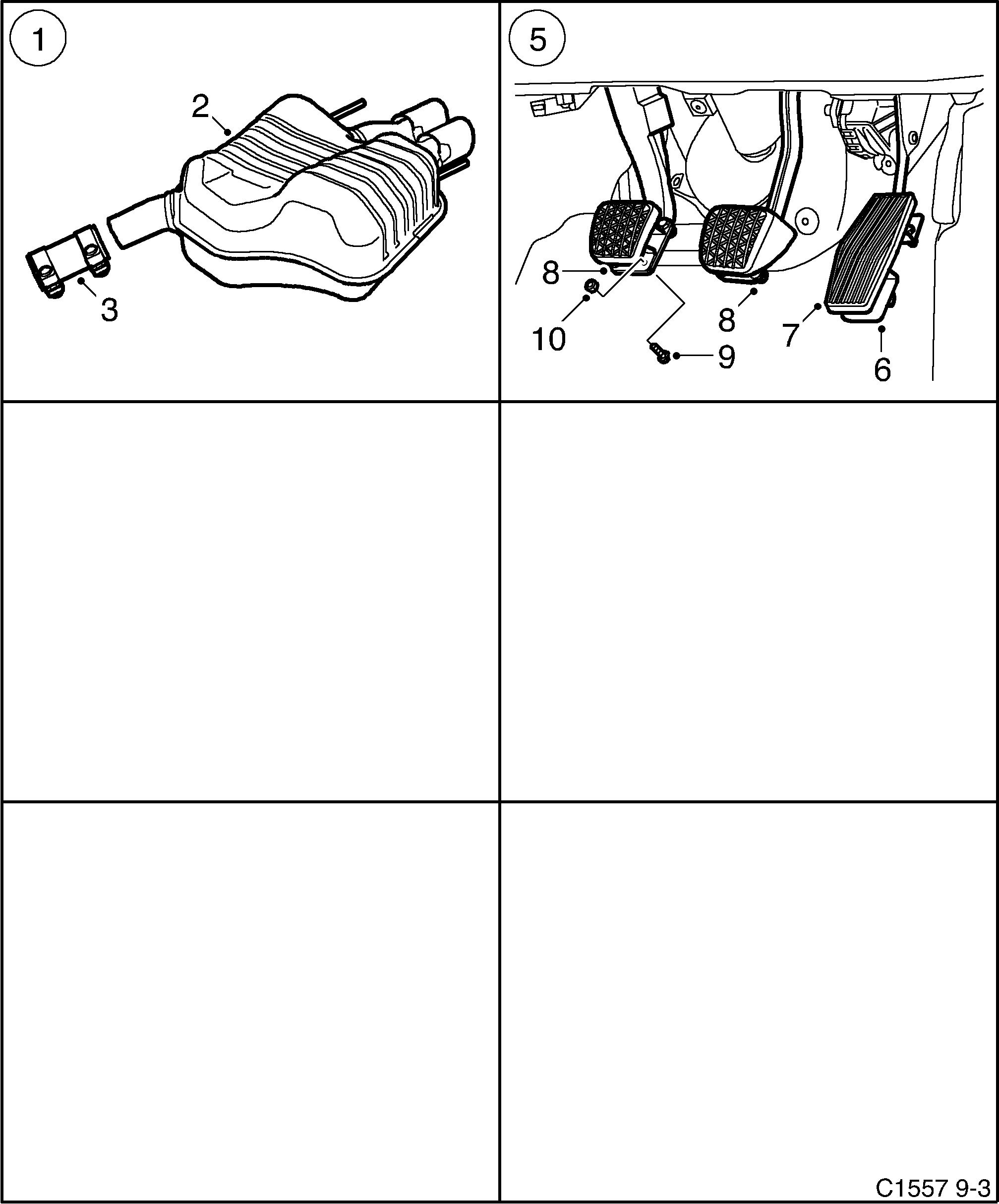 Saab 9-3 (9440) Exhaust system Pedal extenders diagram