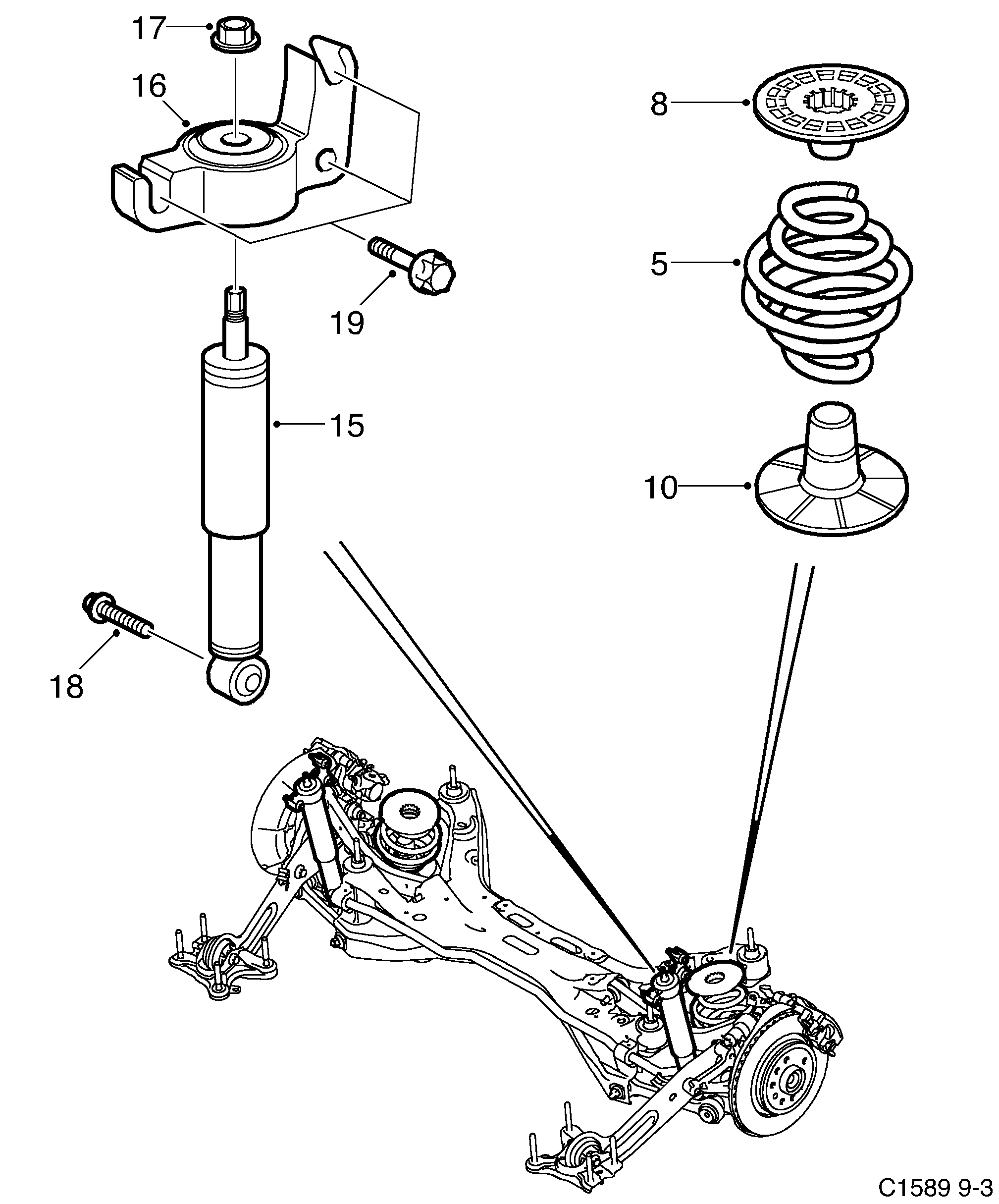 Saab 9-3 (9440) Rear suspension diagram
