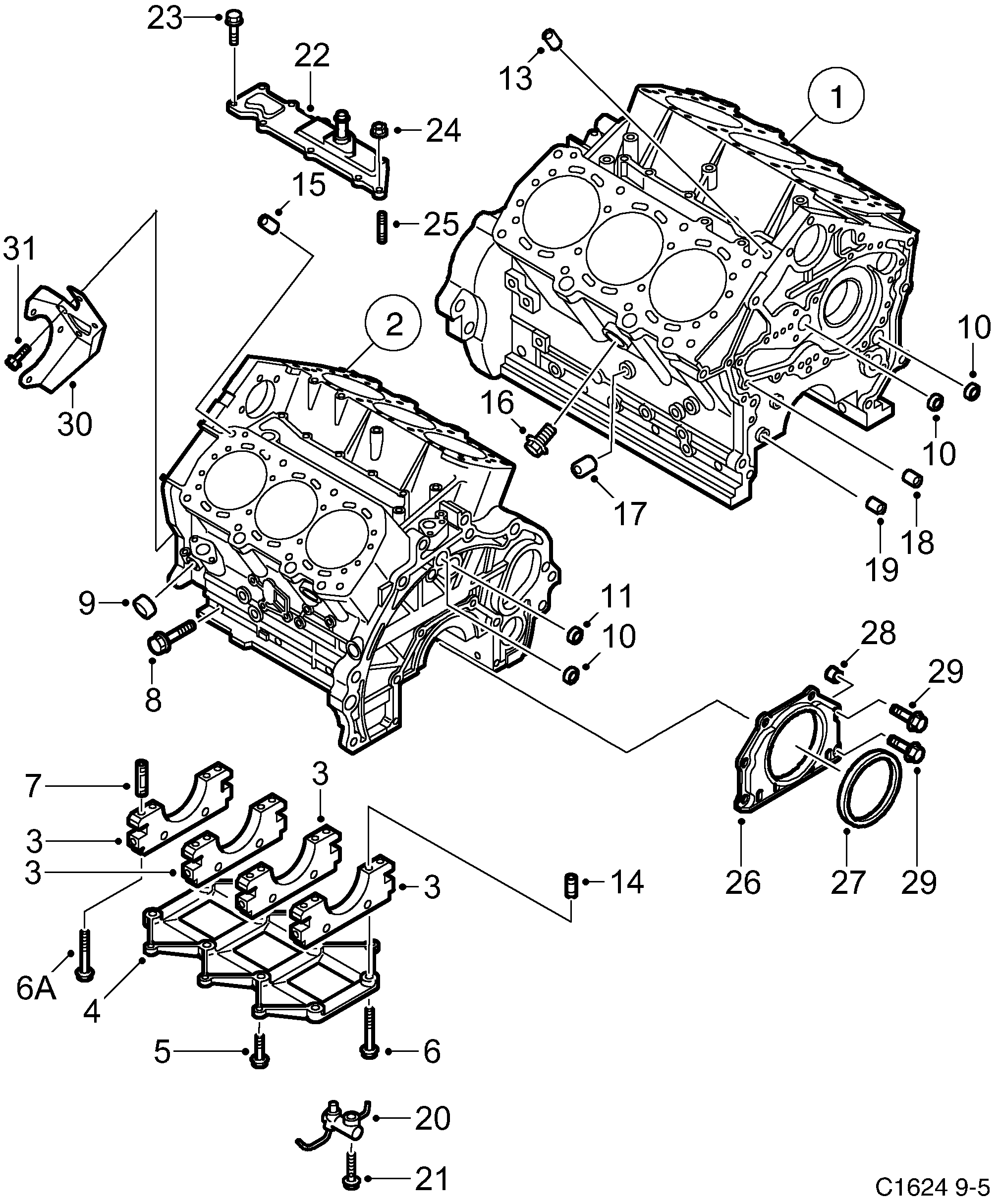 Saab 9-5 (9600) Cylinder block diagram