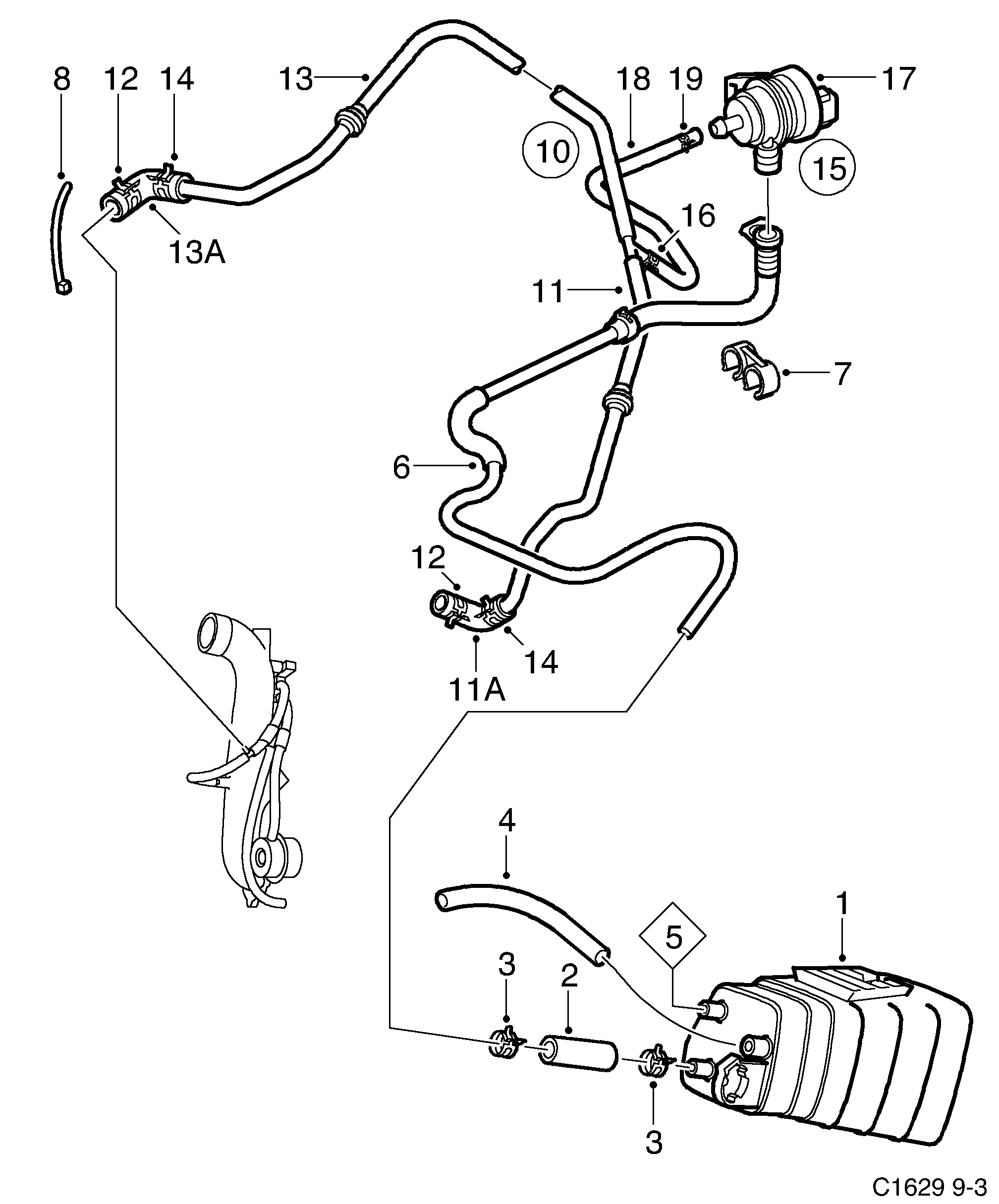 Saab 9-3 (9400) ELCD Carbon filter, front diagram