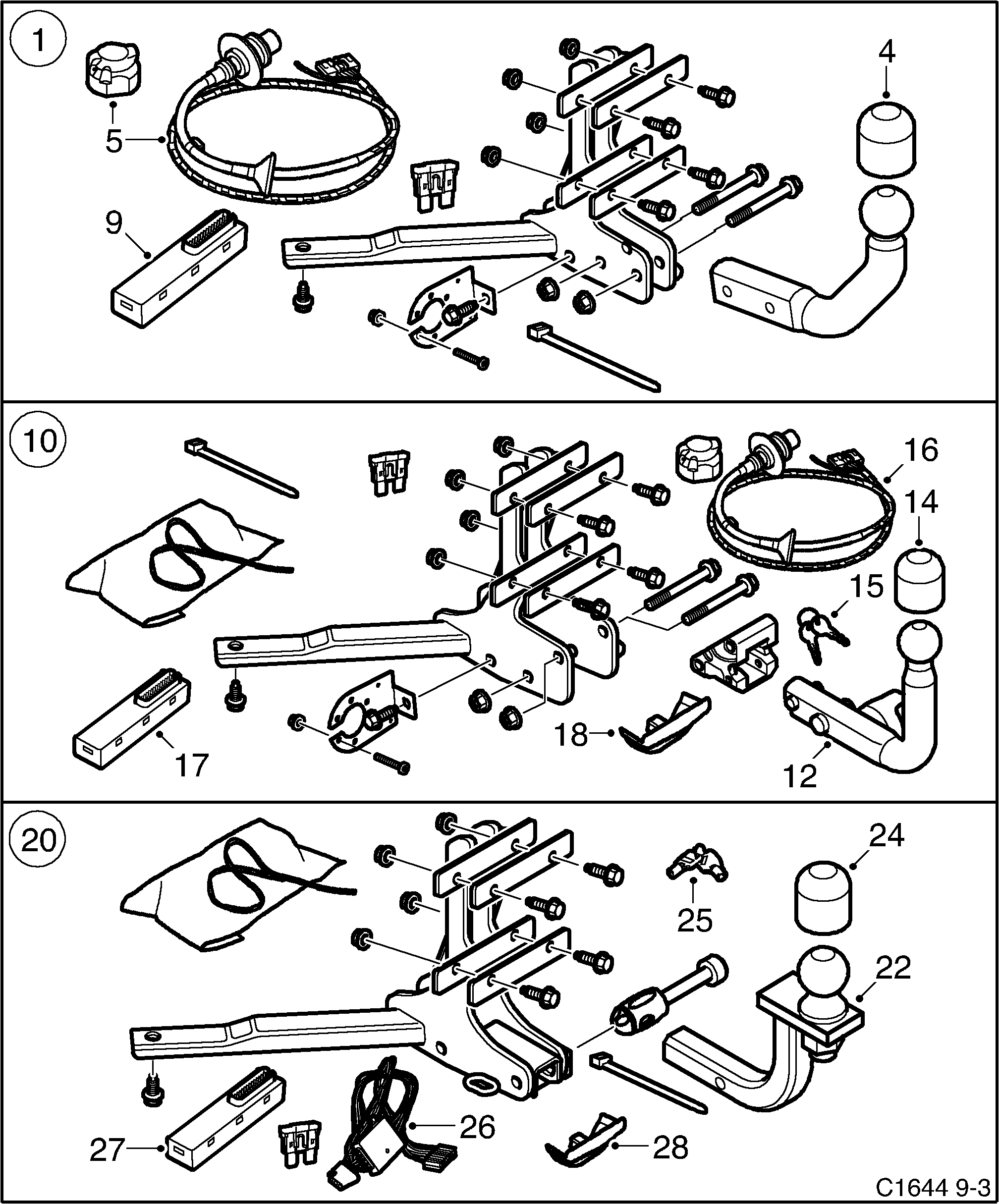 Saab 9-3 (9440) Towing hitch diagram