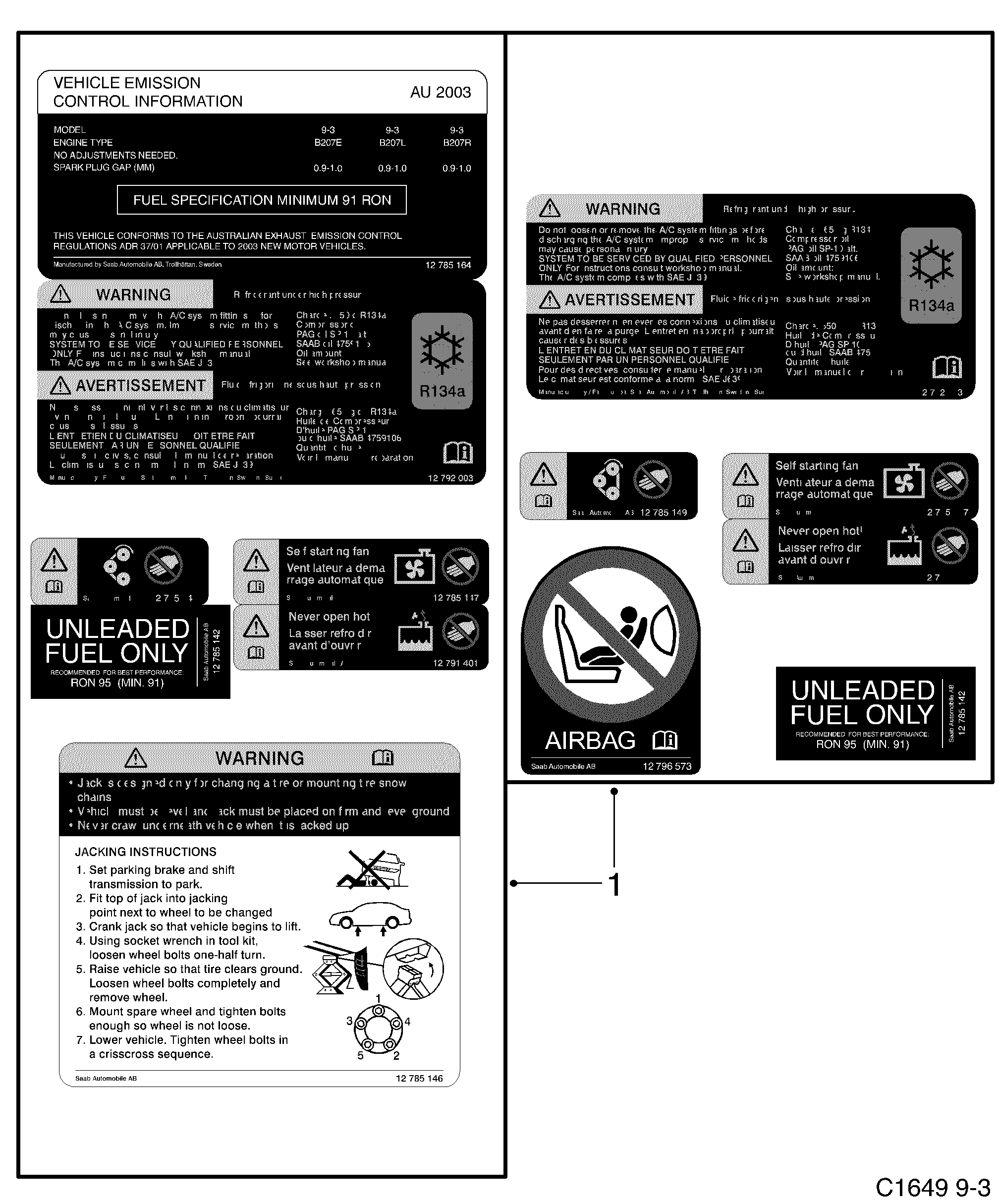 Saab 9-3 (9440) Labels Part 1 diagram