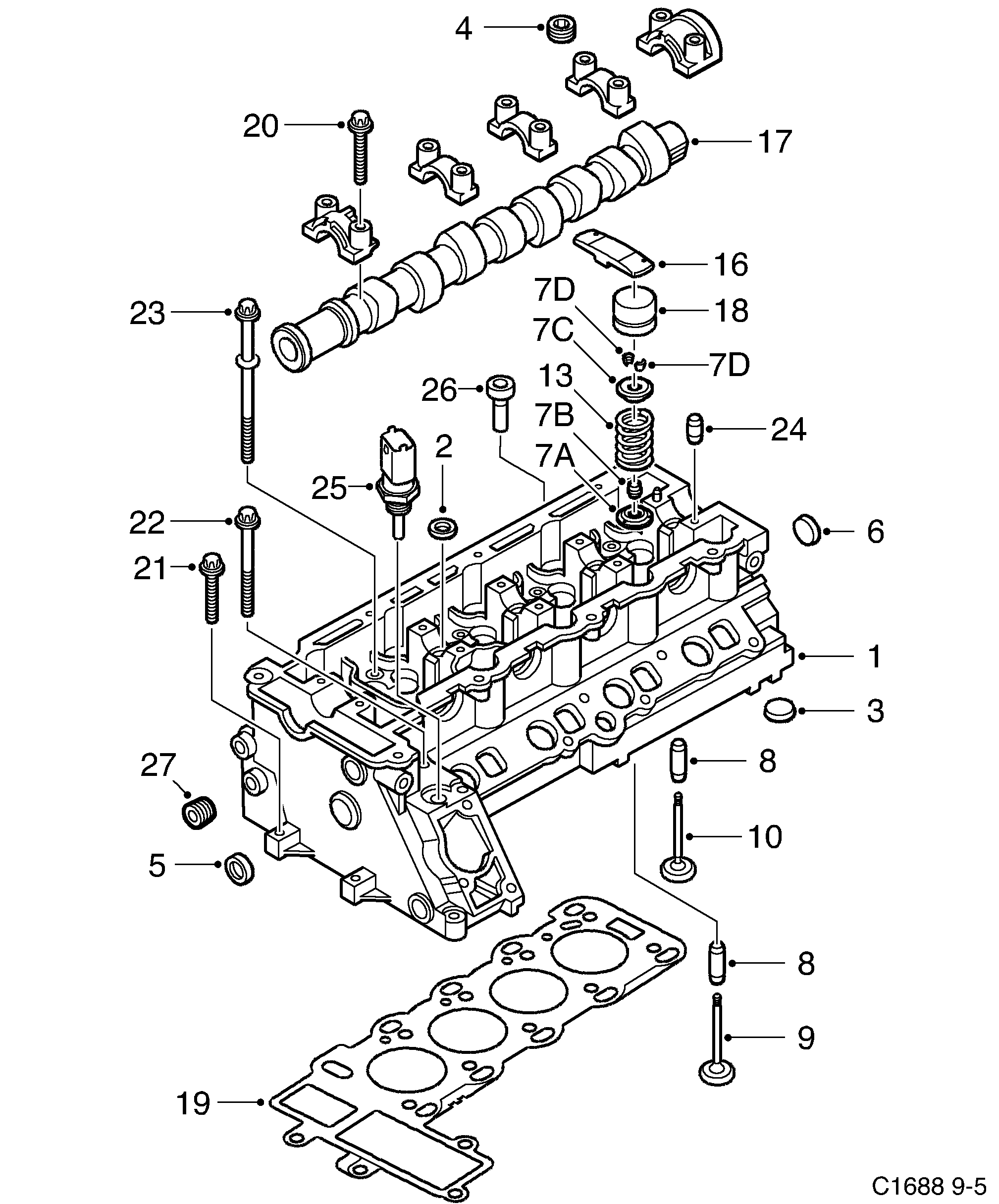 Saab 9-5 (9600) Cylinder head diagram