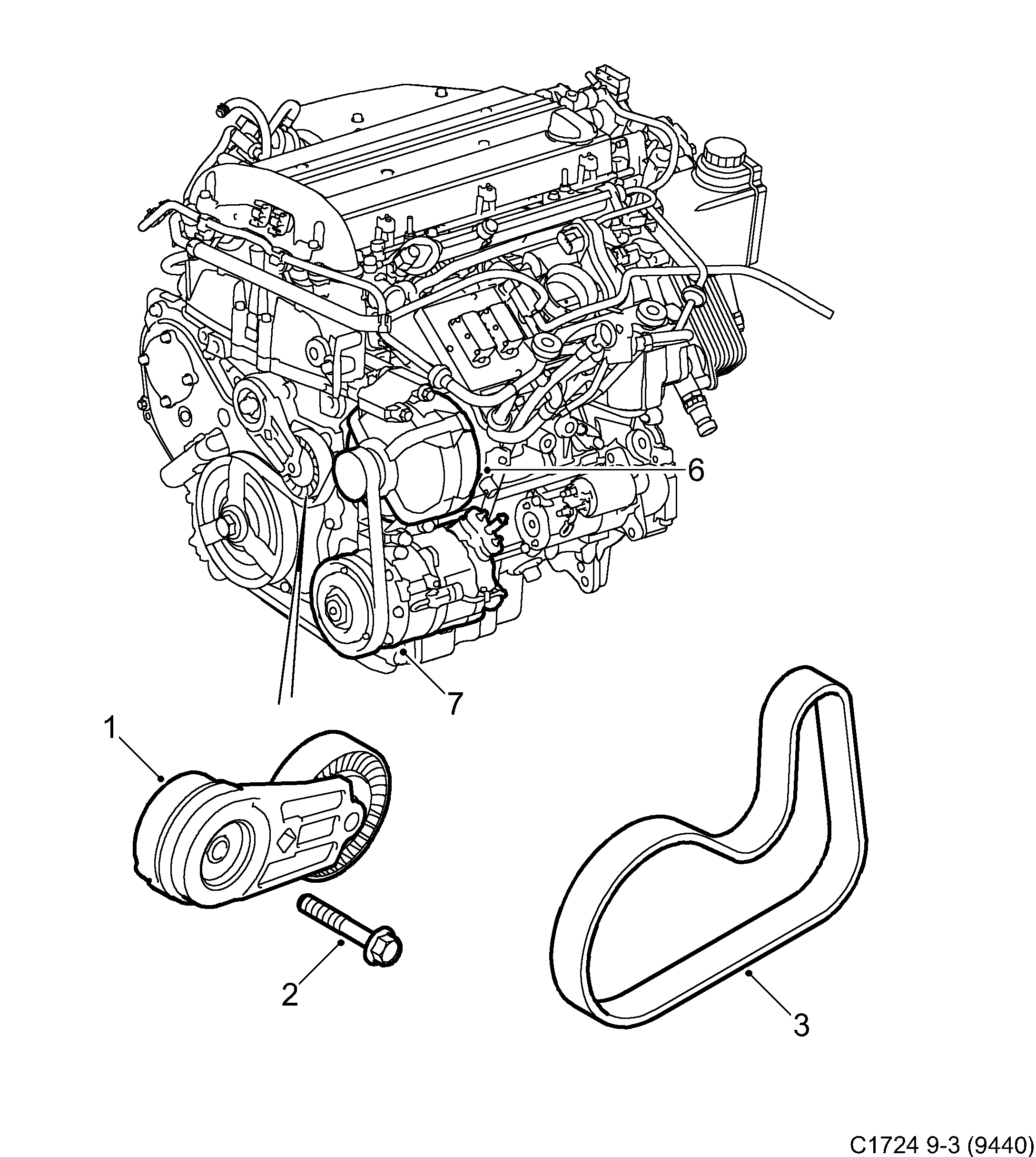 Saab 9-3 (9440) Belt tensioner diagram