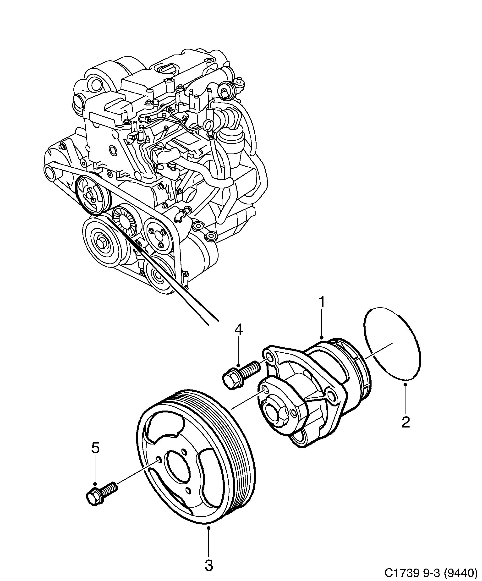 Saab 9-3 (9440) Coolant pump diagram