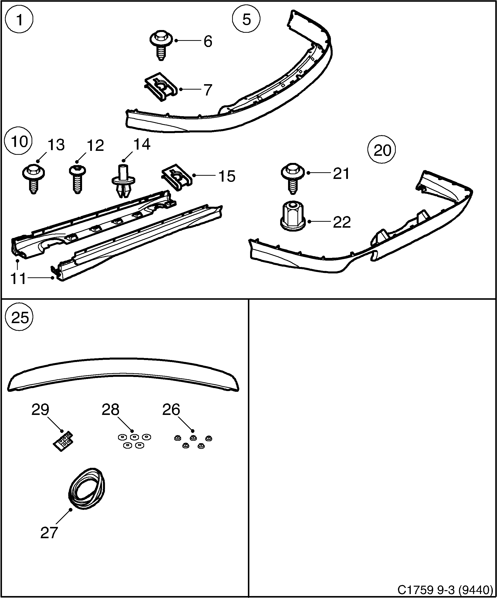 Saab 9-3 (9440) Spoiler kit Spoiler diagram